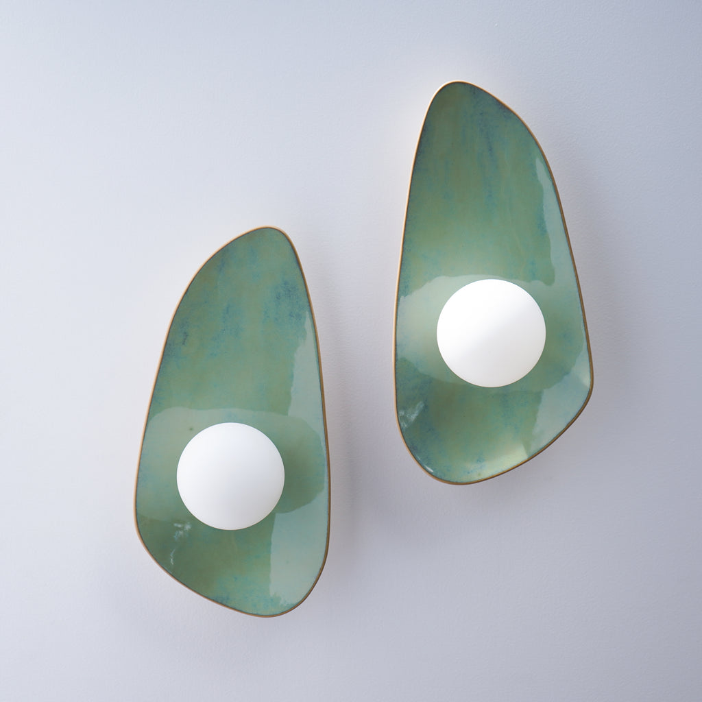 Handmade Set of 2 Ocean Blue Ceramic Wall Sconce / Wall Light