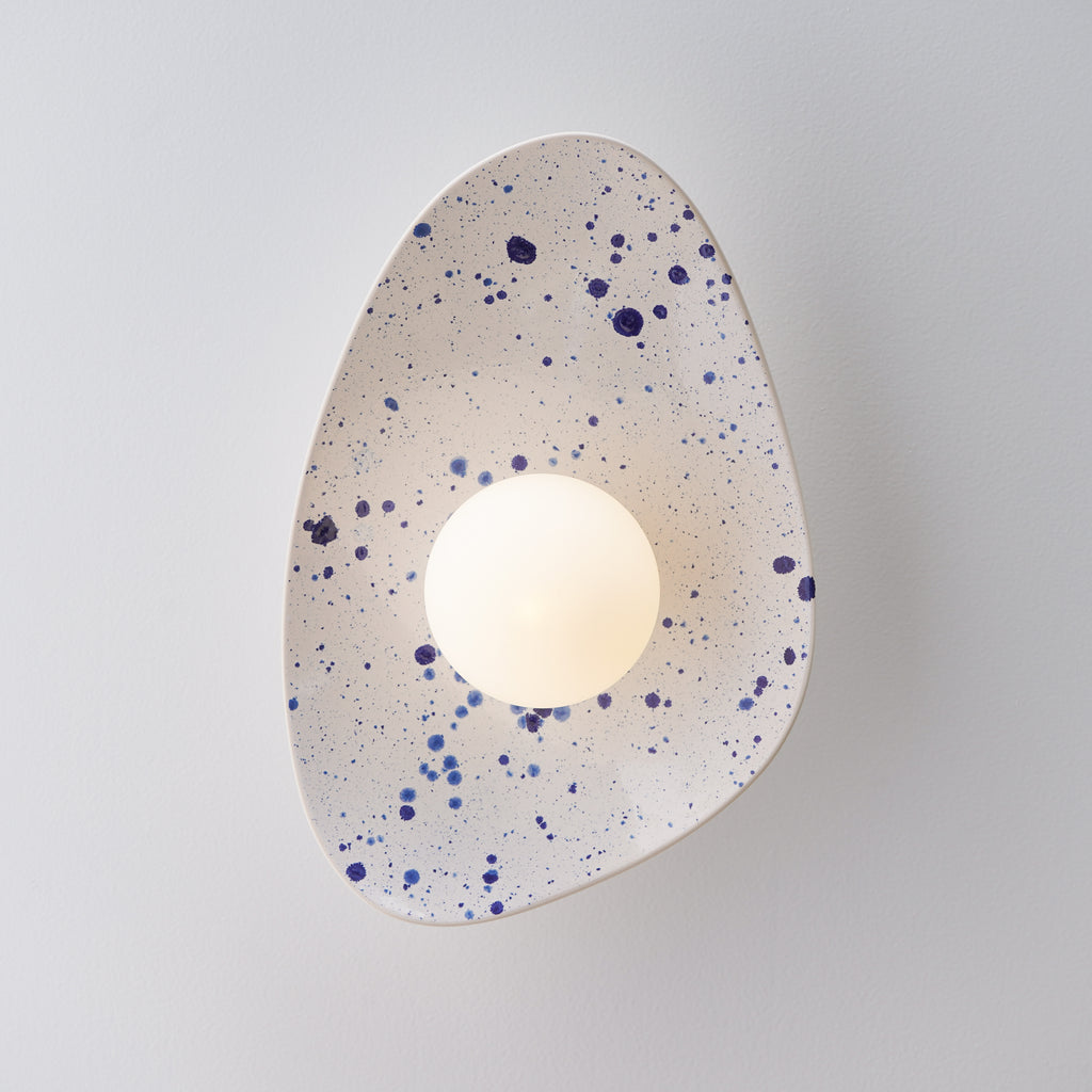 White Ceramic Wall Light with Blue Speckles / Wall Sconce