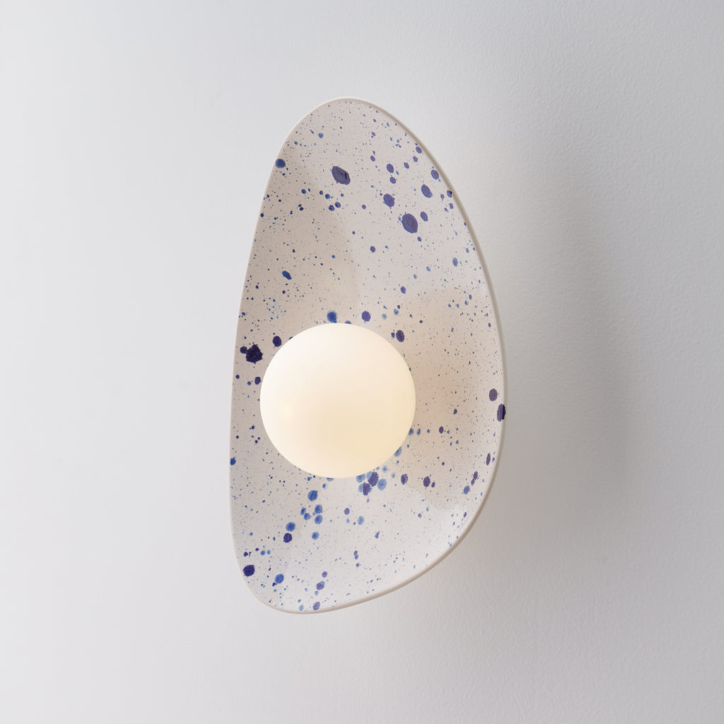 White Ceramic Wall Light with Blue Speckles / Wall Sconce