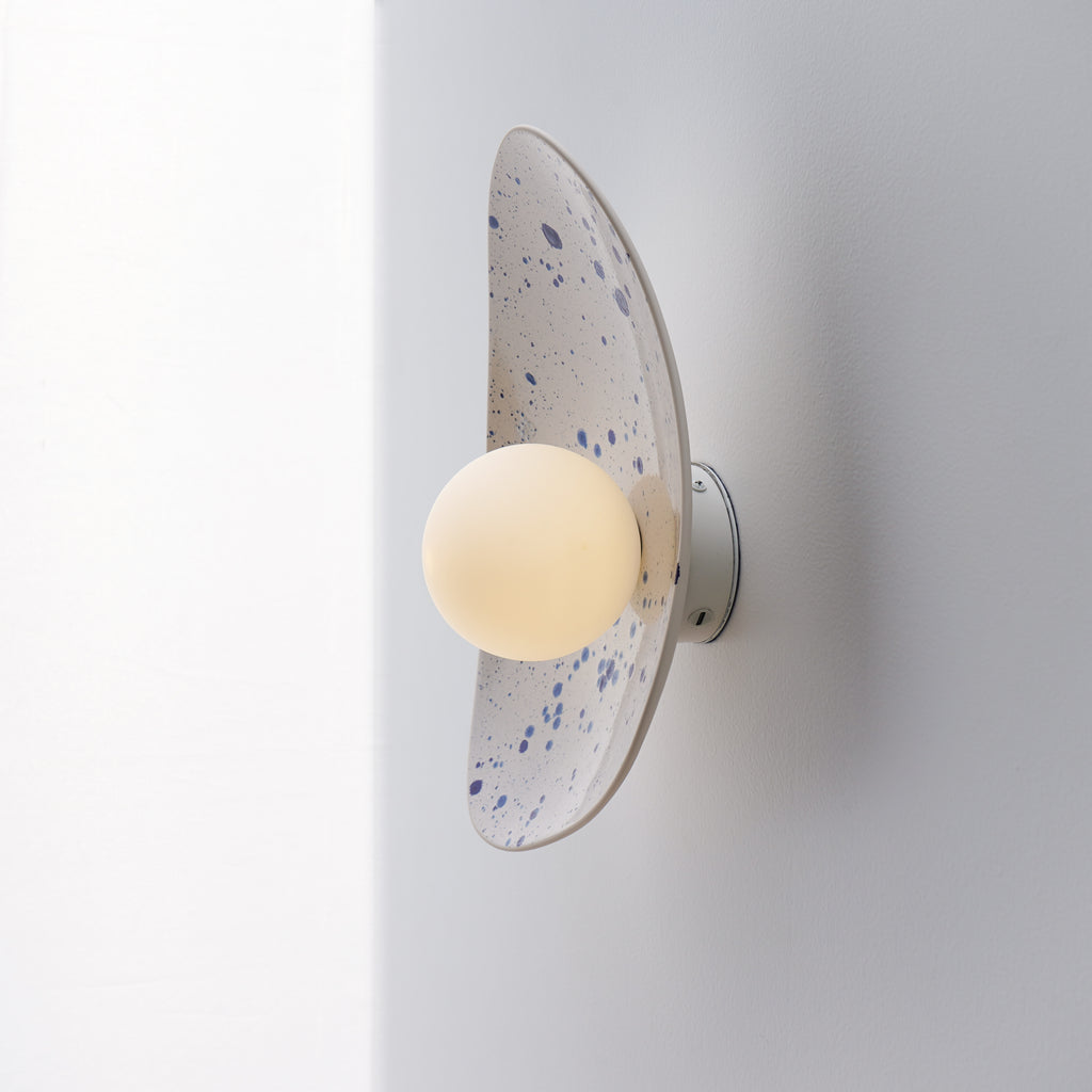 White Ceramic Wall Light with Blue Speckles / Wall Sconce