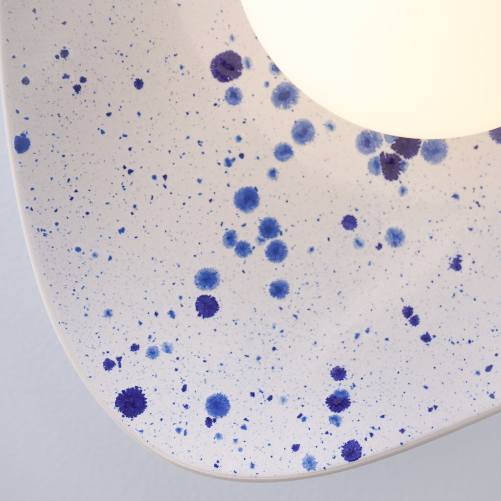White Ceramic Wall Light with Blue Speckles / Wall Sconce