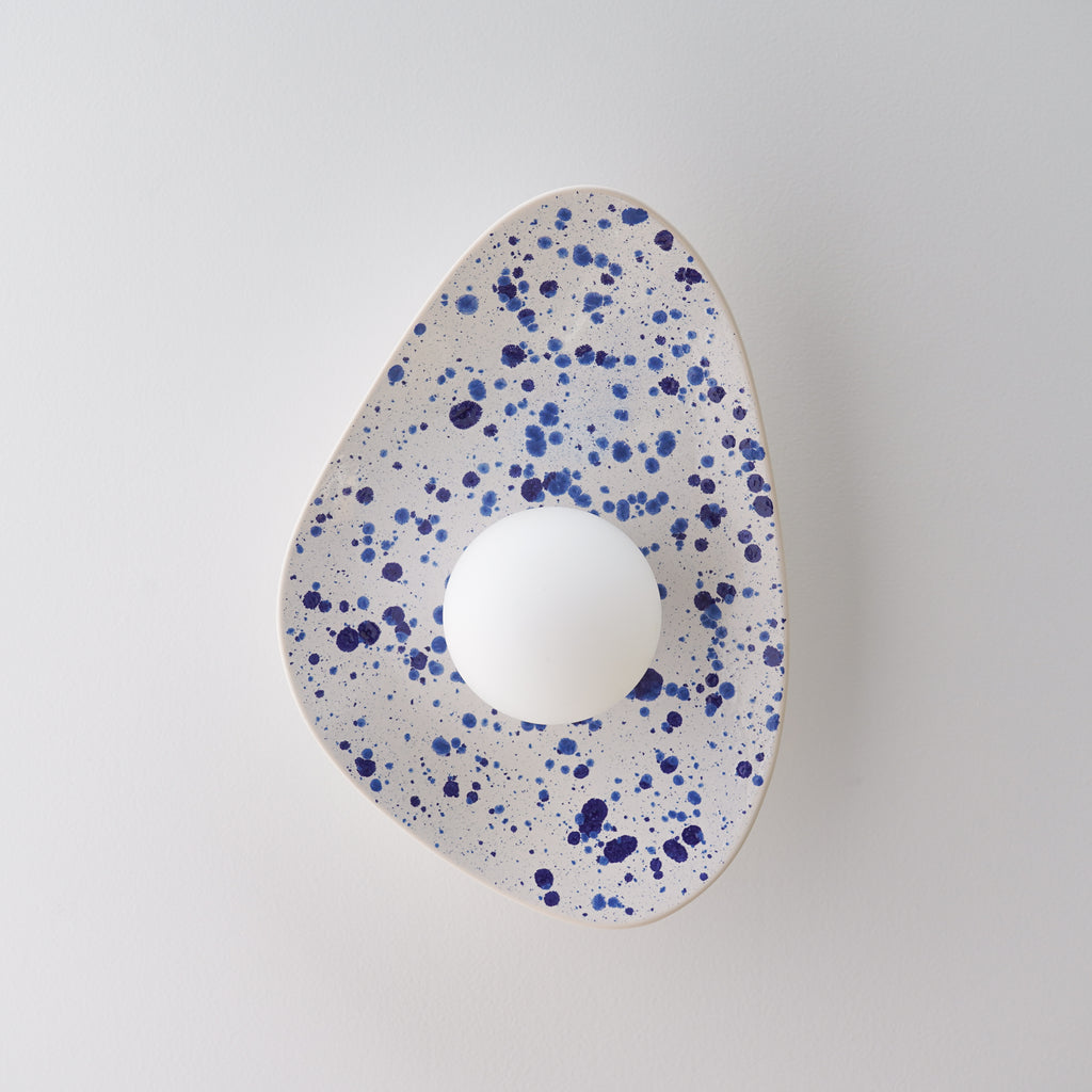 White Ceramic Wall Light with Blue Speckles / Wall Sconce