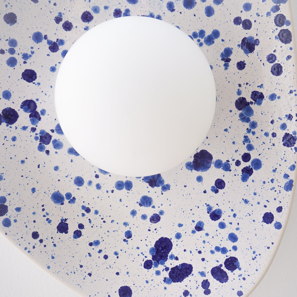White Ceramic Wall Light with Blue Speckles / Wall Sconce