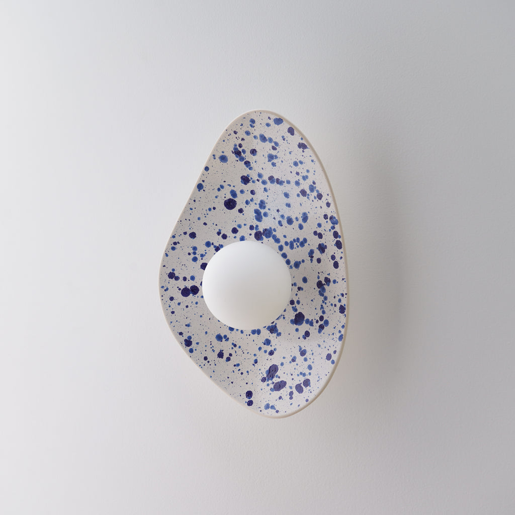 White Ceramic Wall Light with Blue Speckles / Wall Sconce