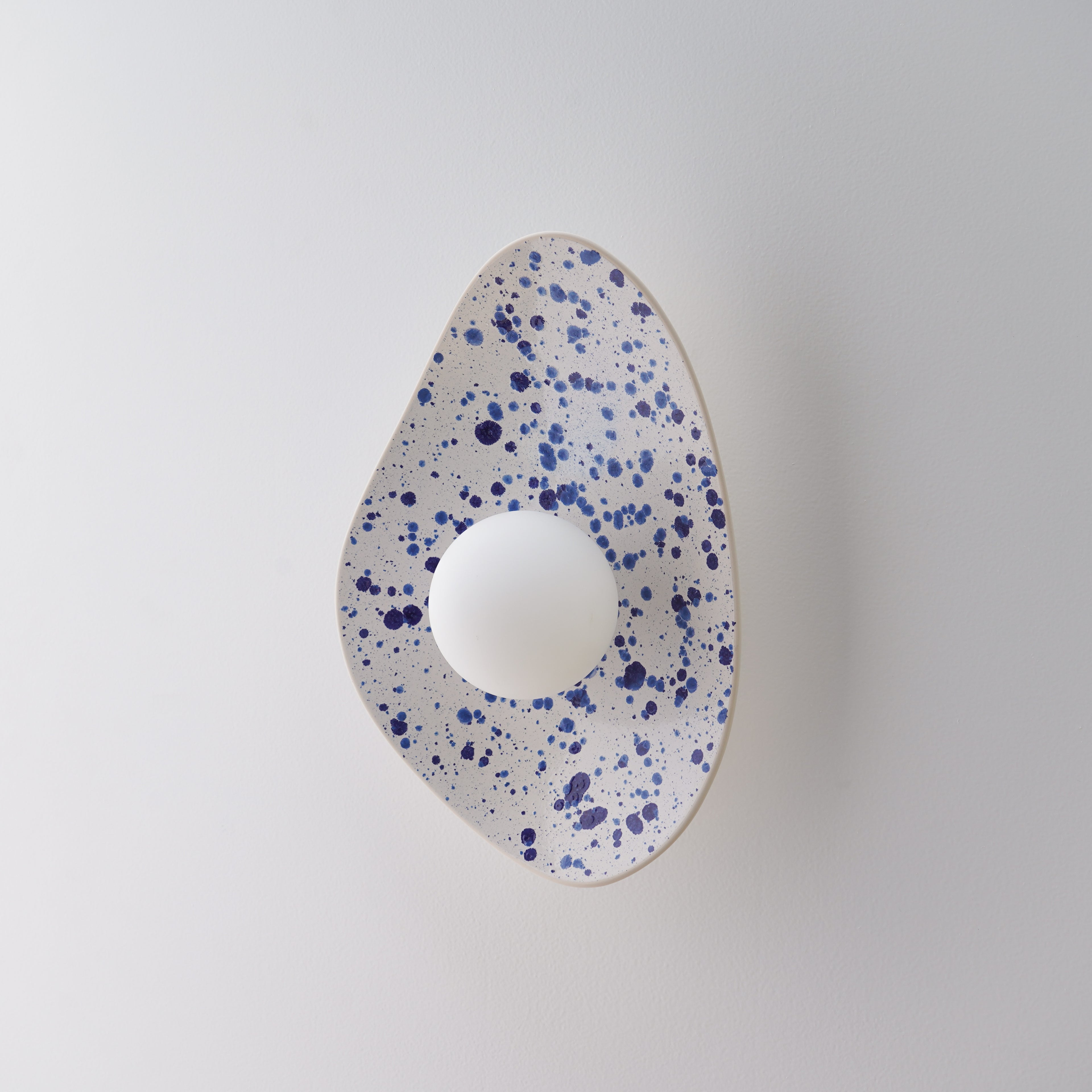 White Ceramic Wall Light with Blue Speckles / Wall Sconce