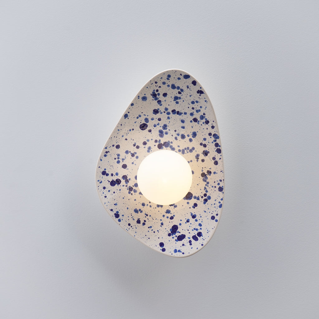 White Ceramic Wall Light with Blue Speckles / Wall Sconce