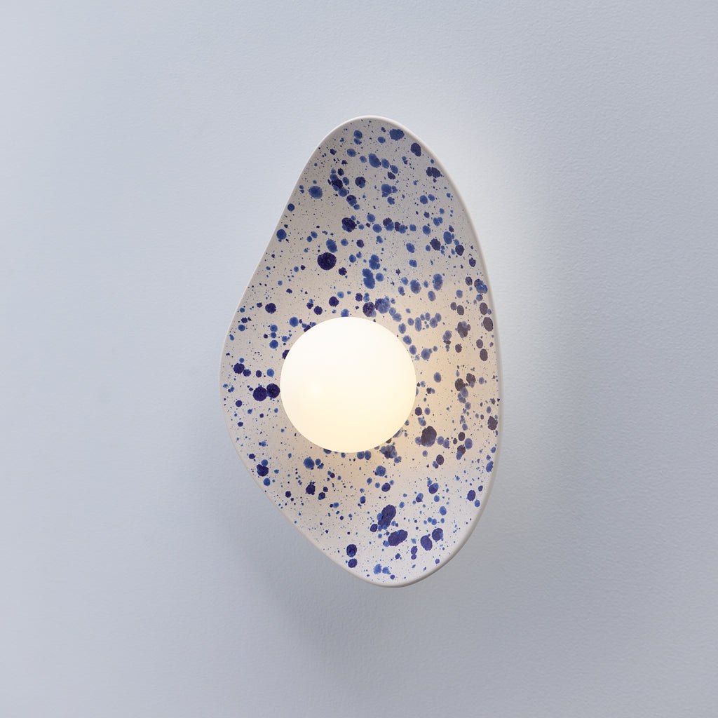 White Ceramic Wall Light with Blue Speckles / Wall Sconce