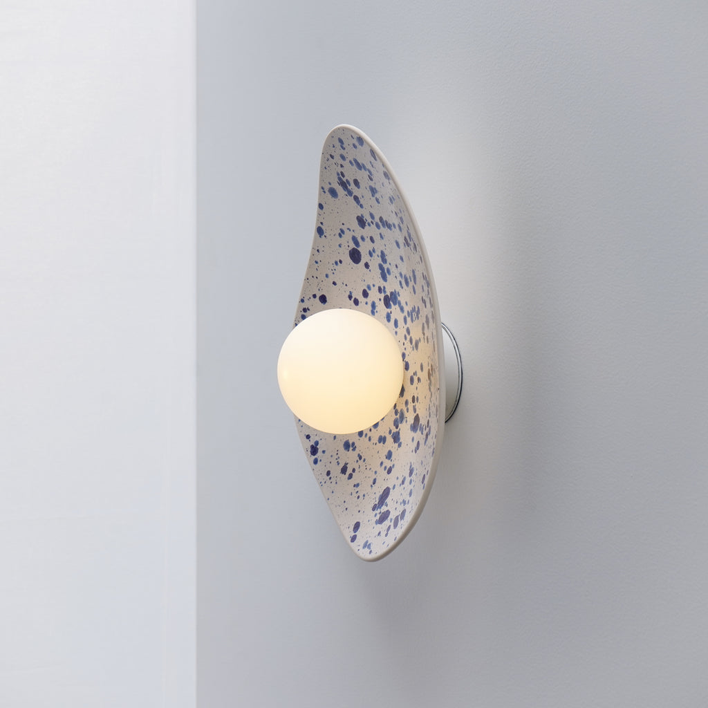 White Ceramic Wall Light with Blue Speckles / Wall Sconce