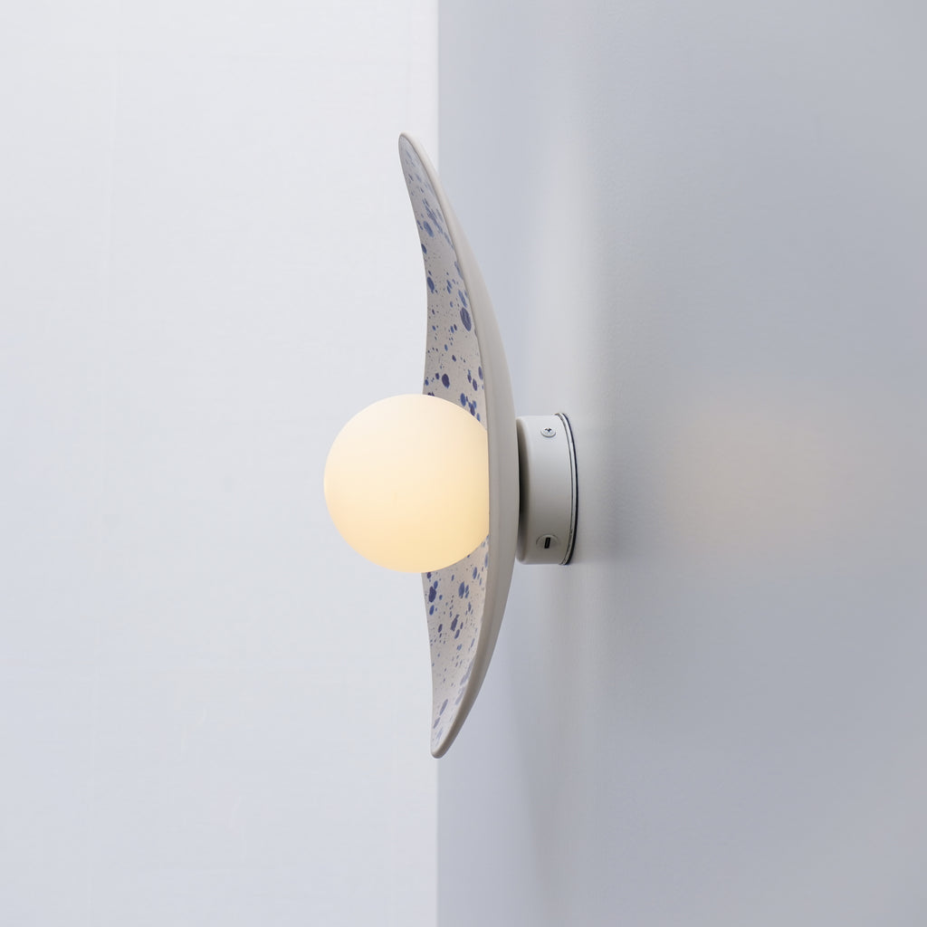 White Ceramic Wall Light with Blue Speckles / Wall Sconce