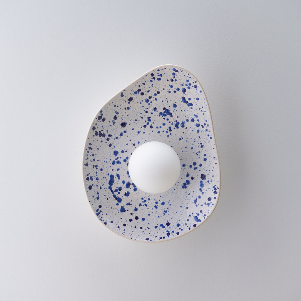 White Ceramic Wall Light with Blue Speckles / Wall Sconce