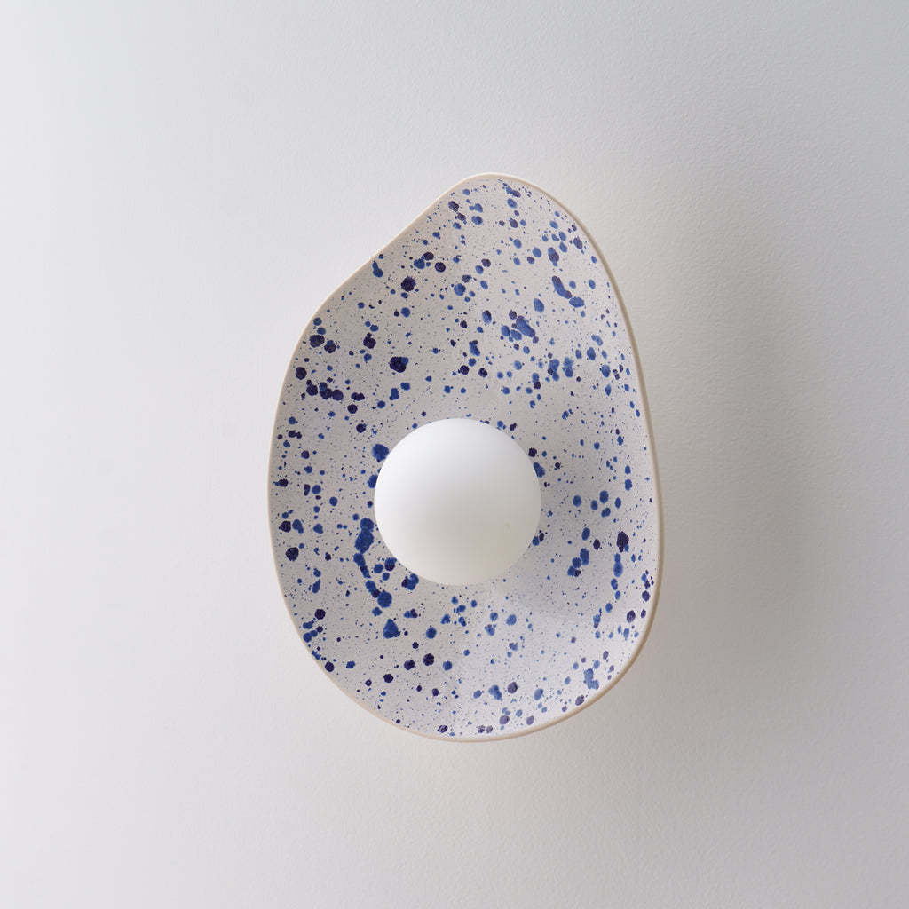 White Ceramic Wall Light with Blue Speckles / Wall Sconce