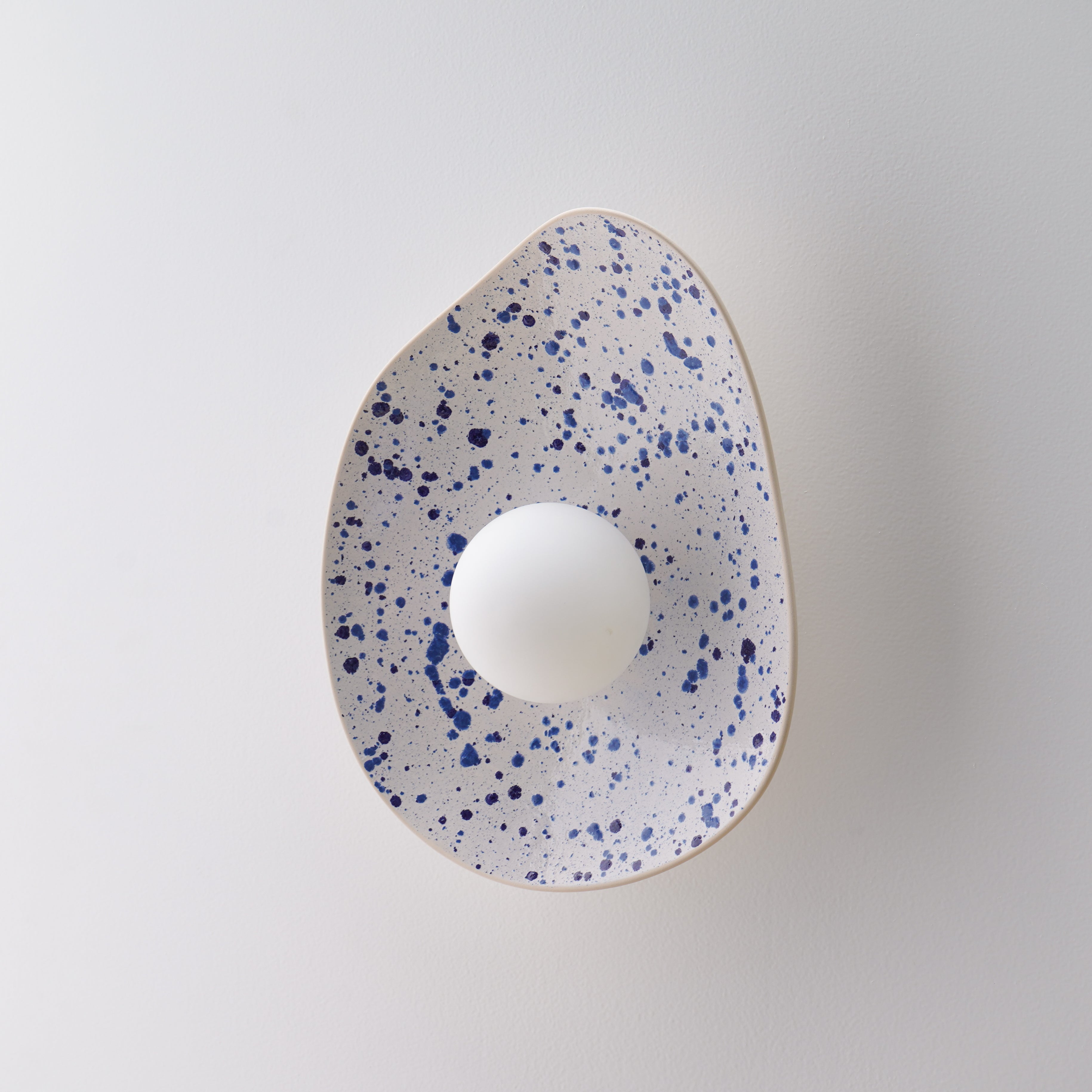 White Ceramic Wall Light with Blue Speckles / Wall Sconce