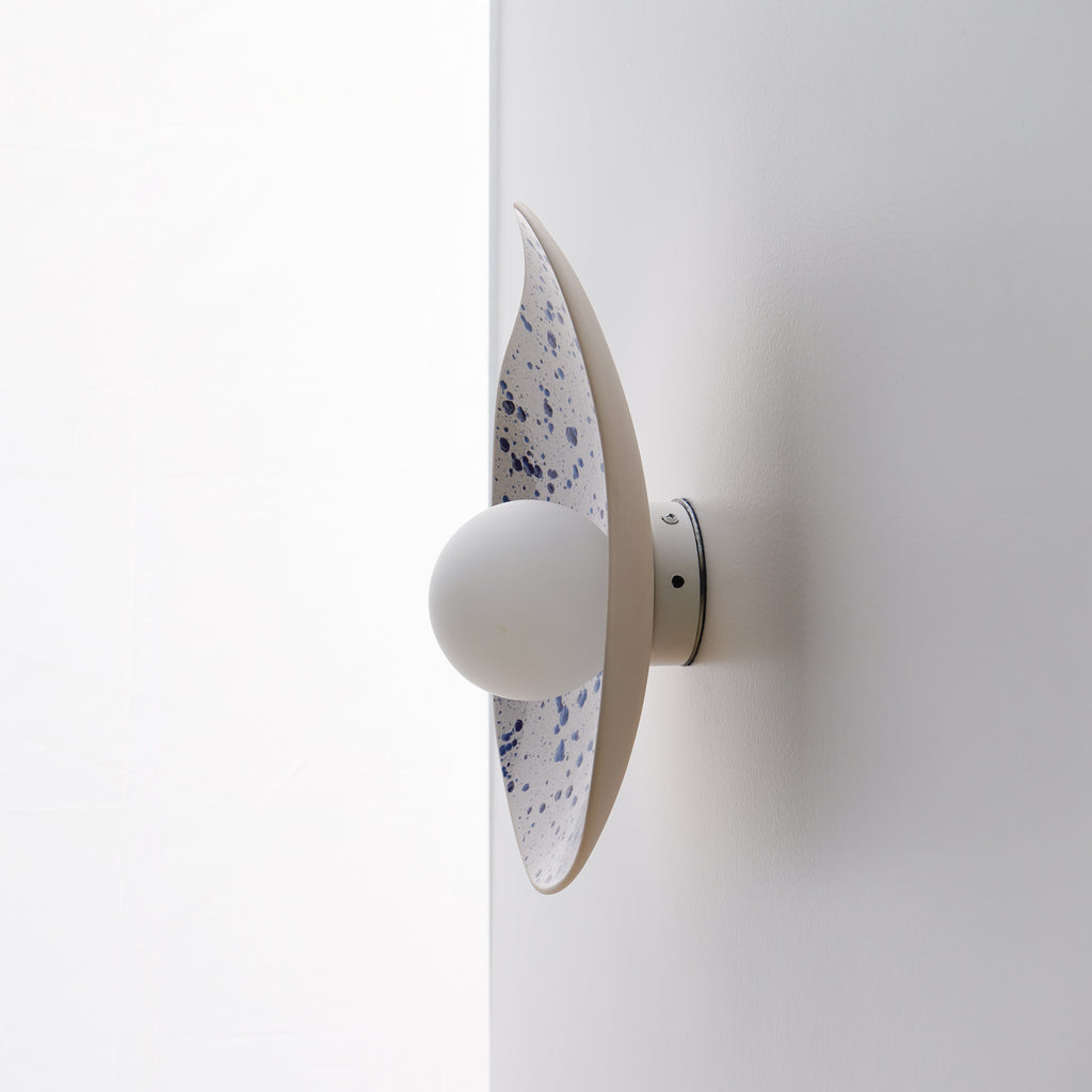 White Ceramic Wall Light with Blue Speckles / Wall Sconce