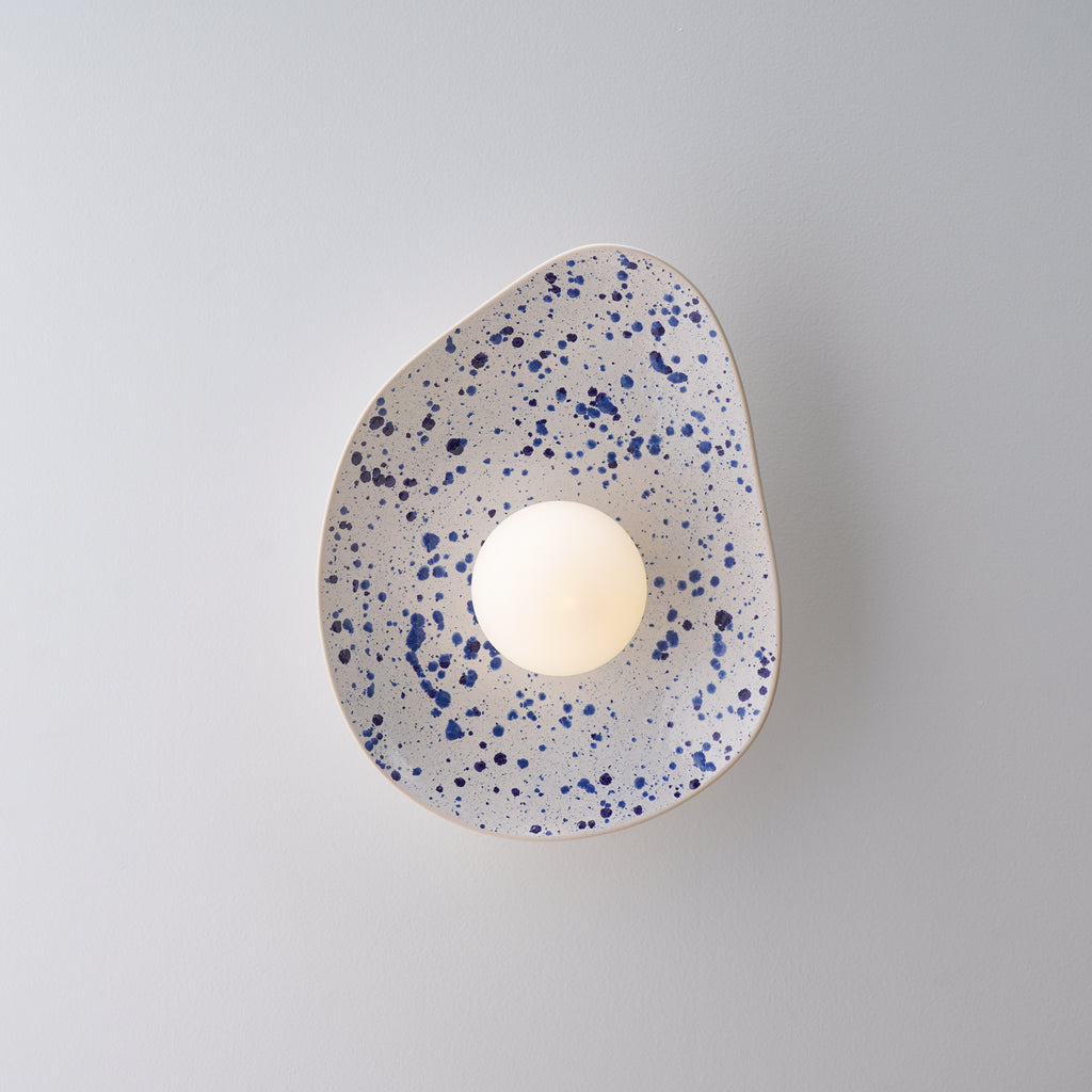 White Ceramic Wall Light with Blue Speckles / Wall Sconce
