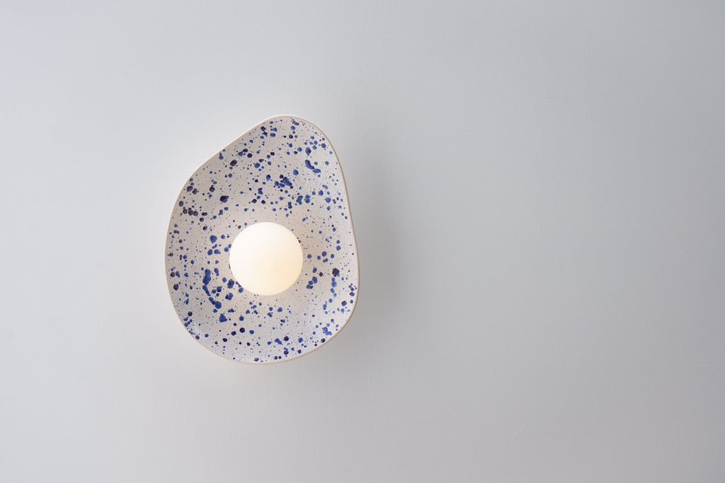 White Ceramic Wall Light with Blue Speckles / Wall Sconce