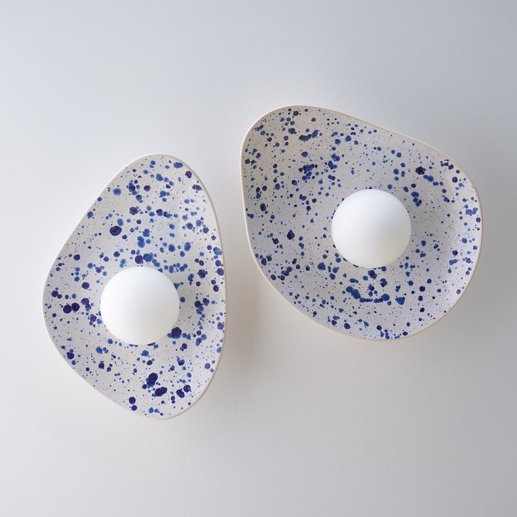White Ceramic Wall Light with Blue Speckles / Wall Sconce