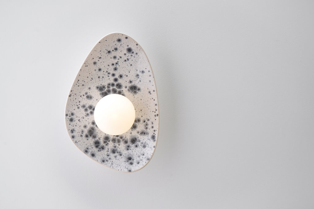 White Ceramic Wall Light with Black Speckles / Wall sconce