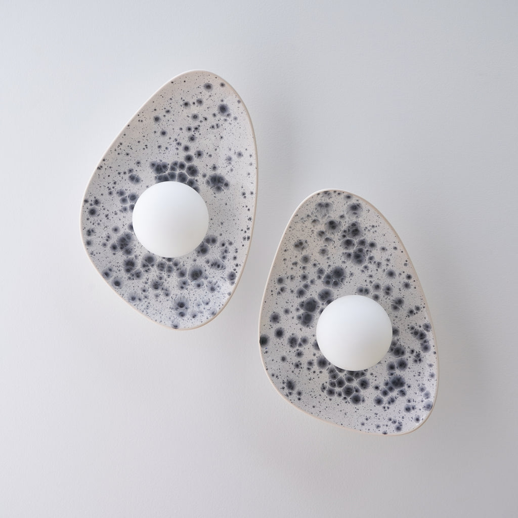 White Ceramic Wall Light with Black Speckles / Wall sconce