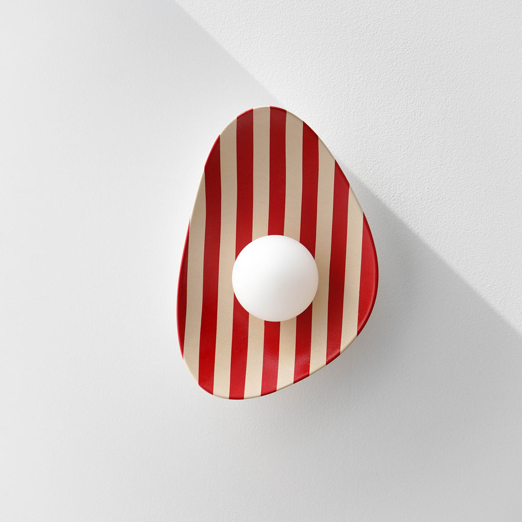 Red and White Striped Ceramic Wall Light / Sconce