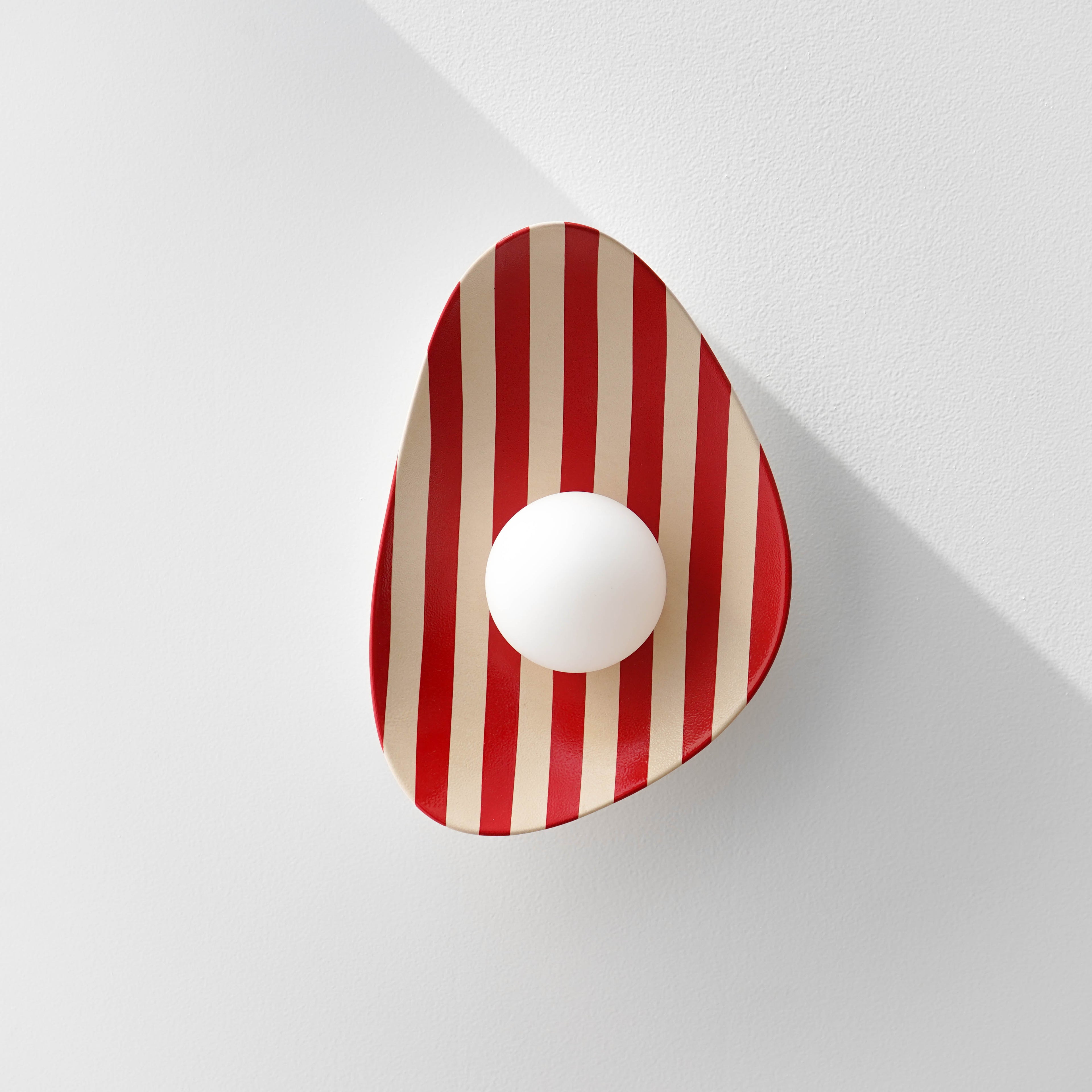 Red and White Striped Ceramic Wall Light / Sconce