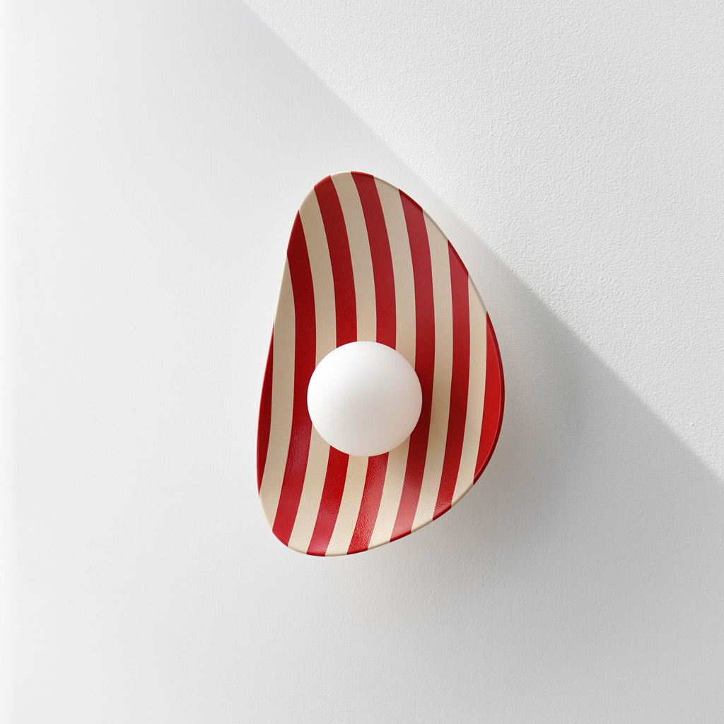 Red and White Striped Ceramic Wall Light / Sconce