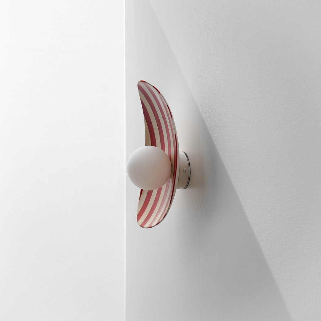 Red and White Striped Ceramic Wall Light / Sconce