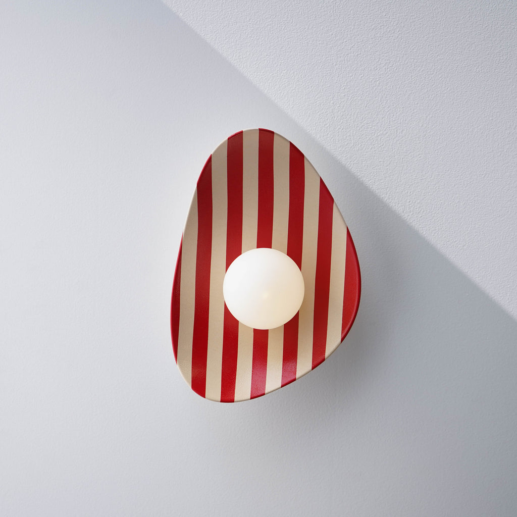 Red and White Striped Ceramic Wall Light / Sconce