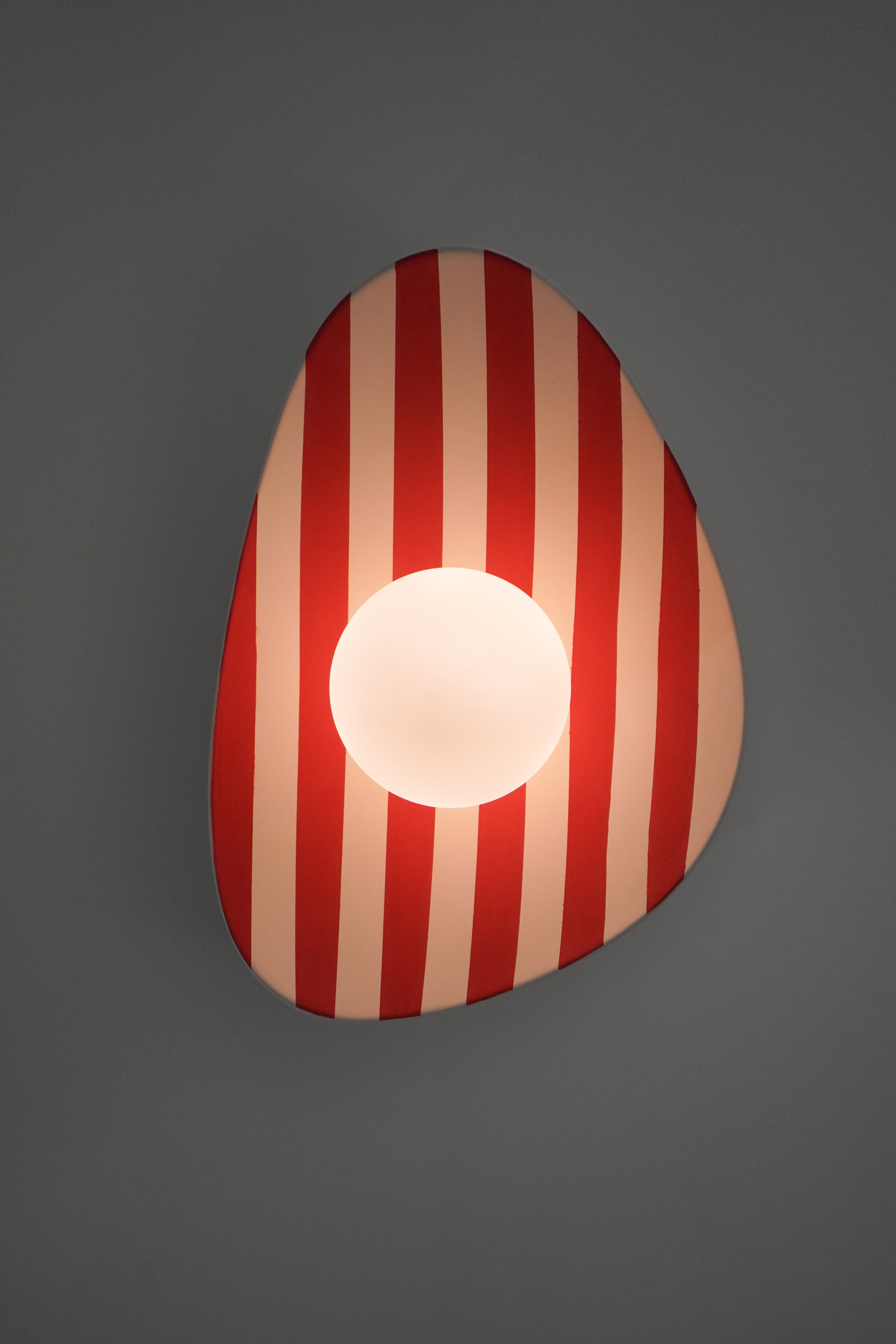 Red and White Striped Ceramic Wall Light / Sconce