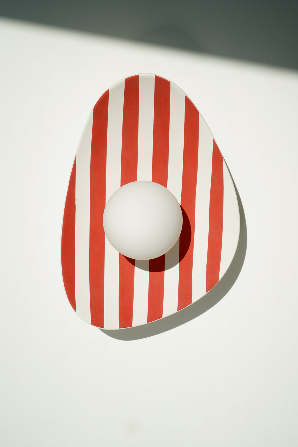 Red and White Striped Ceramic Wall Light / Sconce
