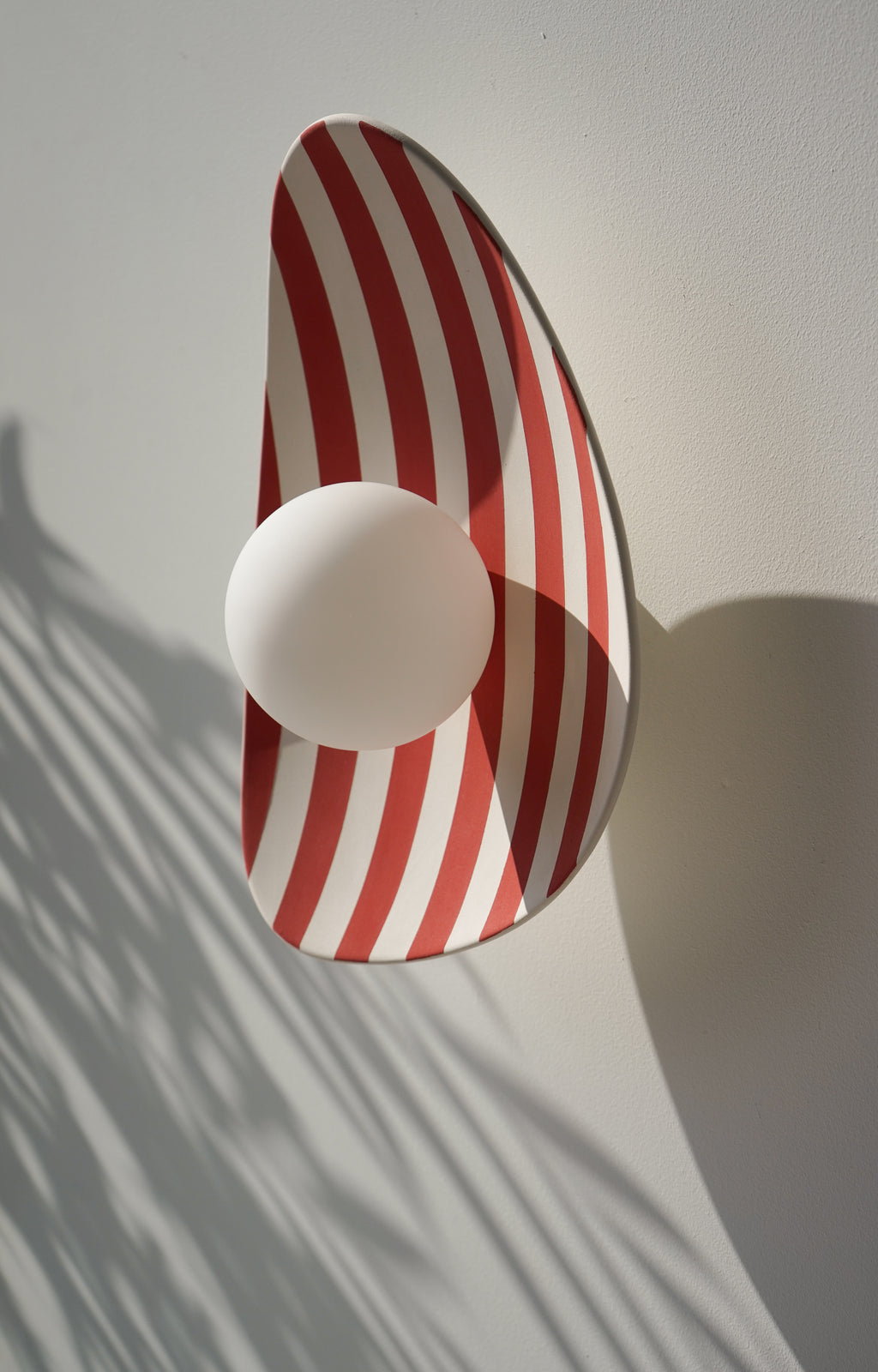Red and White Striped Ceramic Wall Light / Sconce