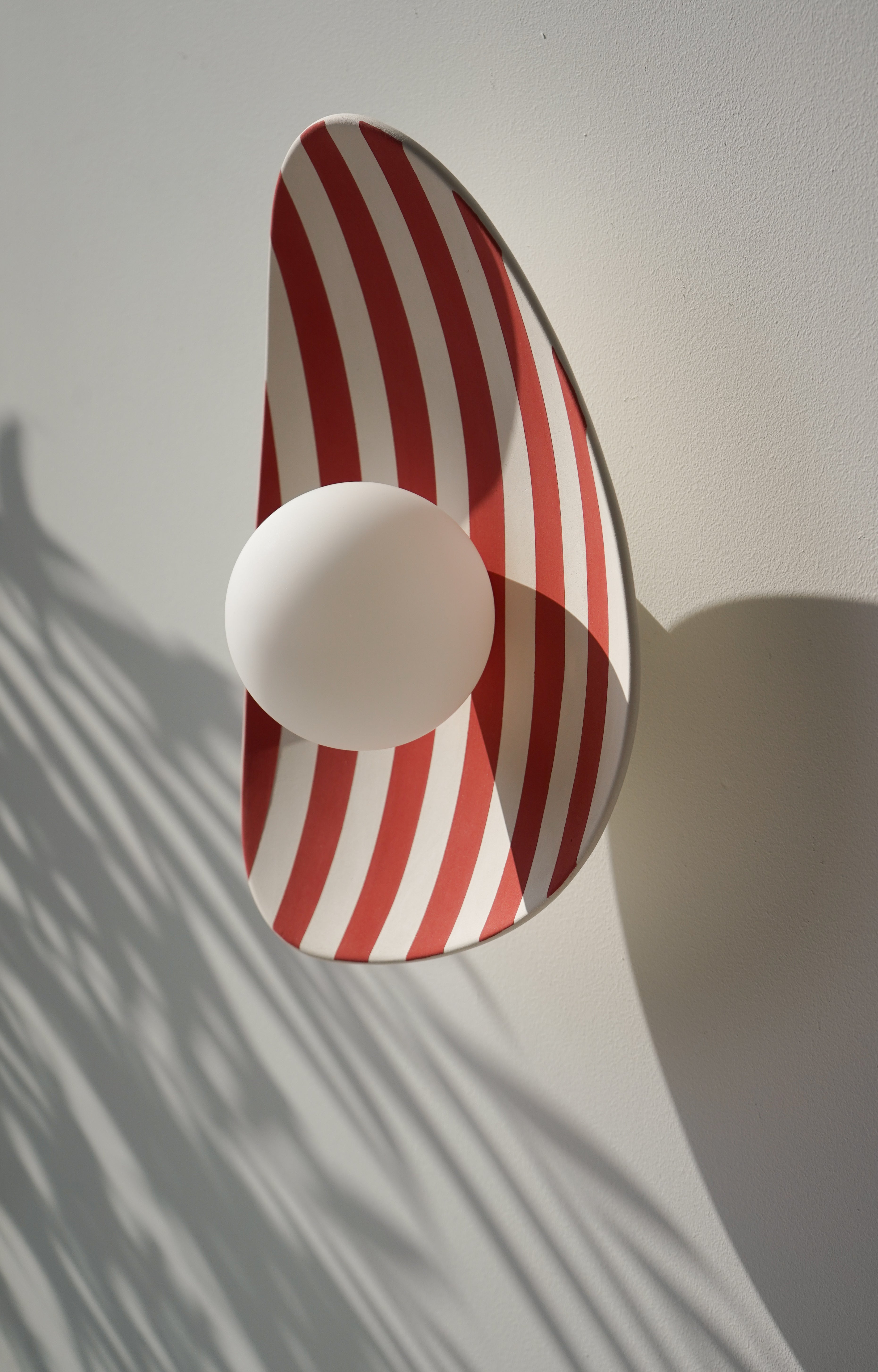 Red and White Striped Ceramic Wall Light / Sconce