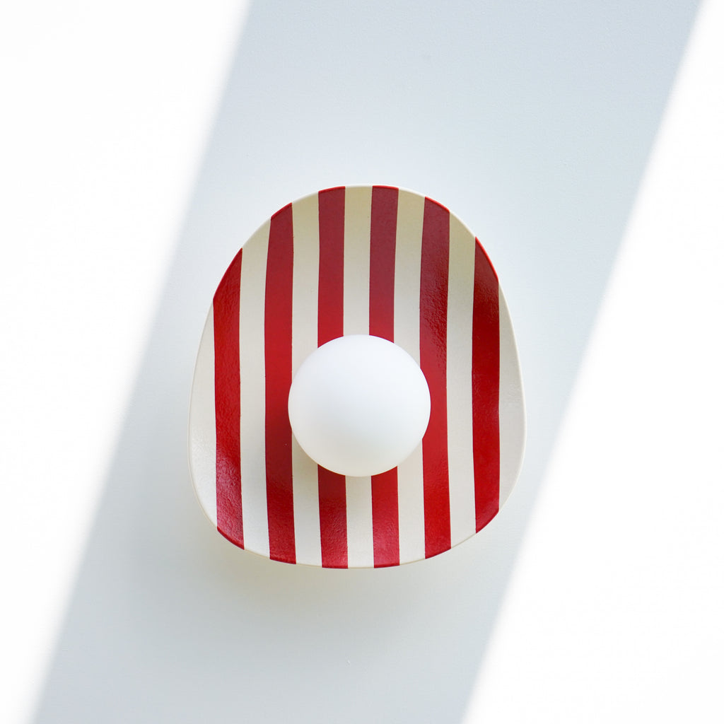 Red and White Striped Ceramic Wall Light / Sconce