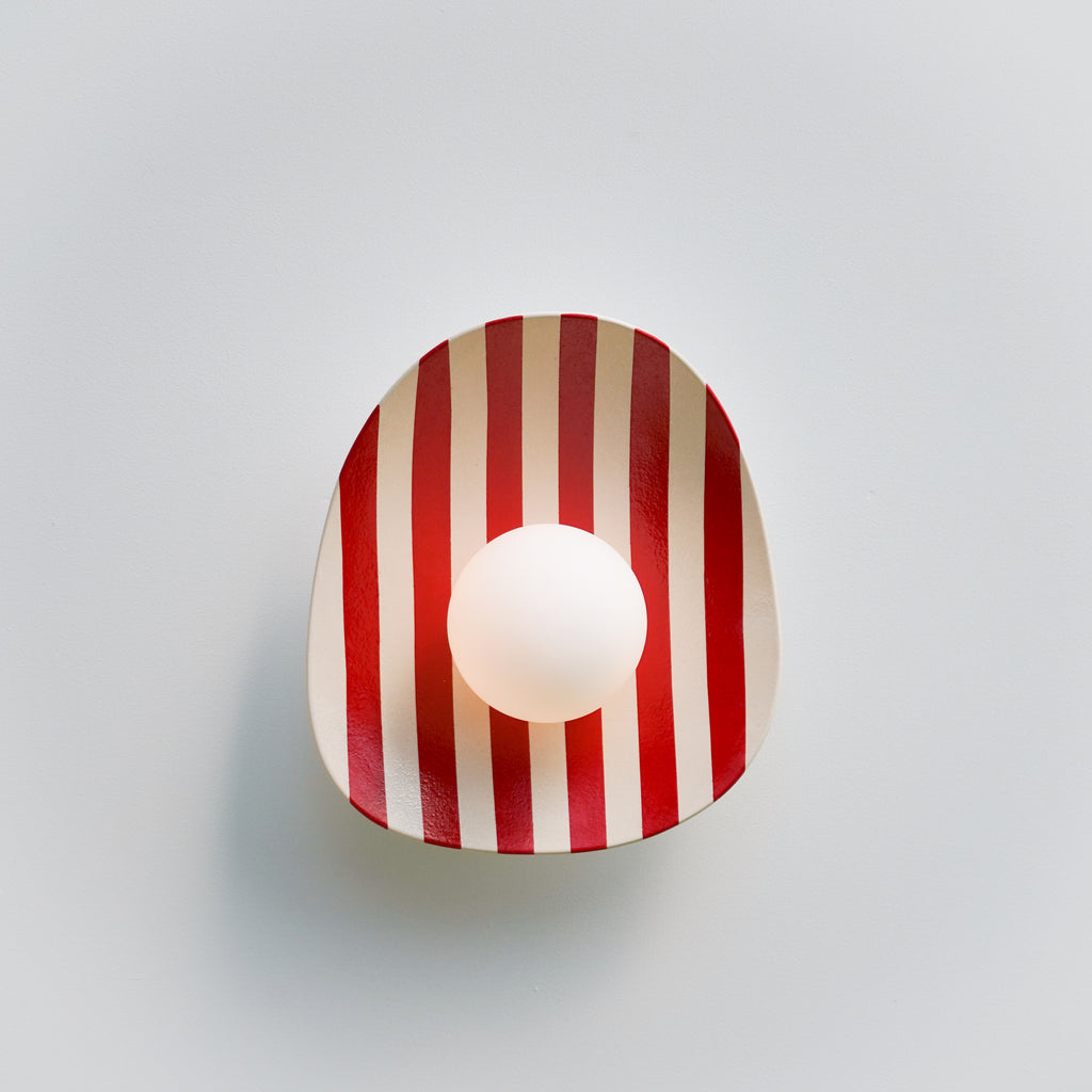 Red and White Striped Ceramic Wall Light / Sconce