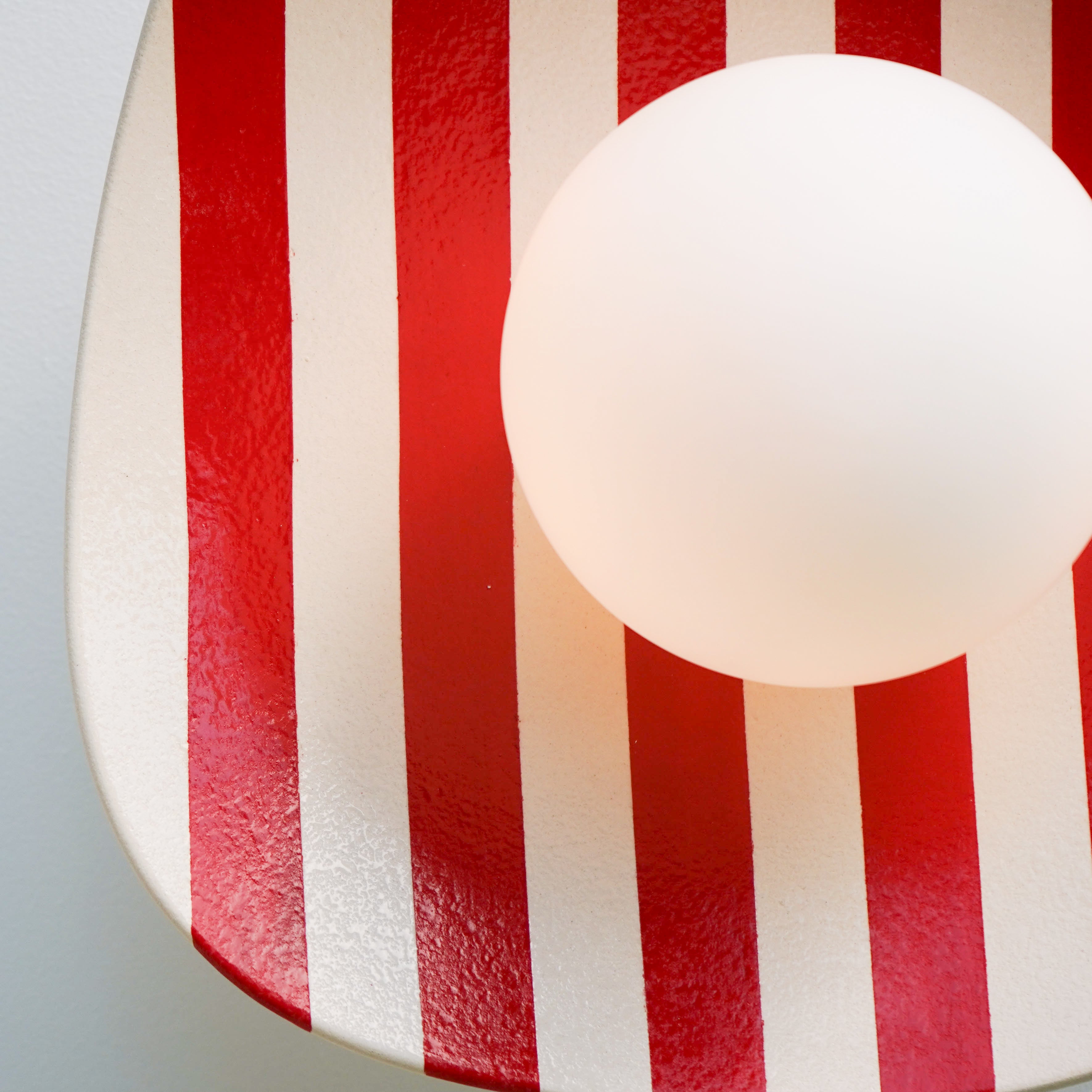 Red and White Striped Ceramic Wall Light / Sconce