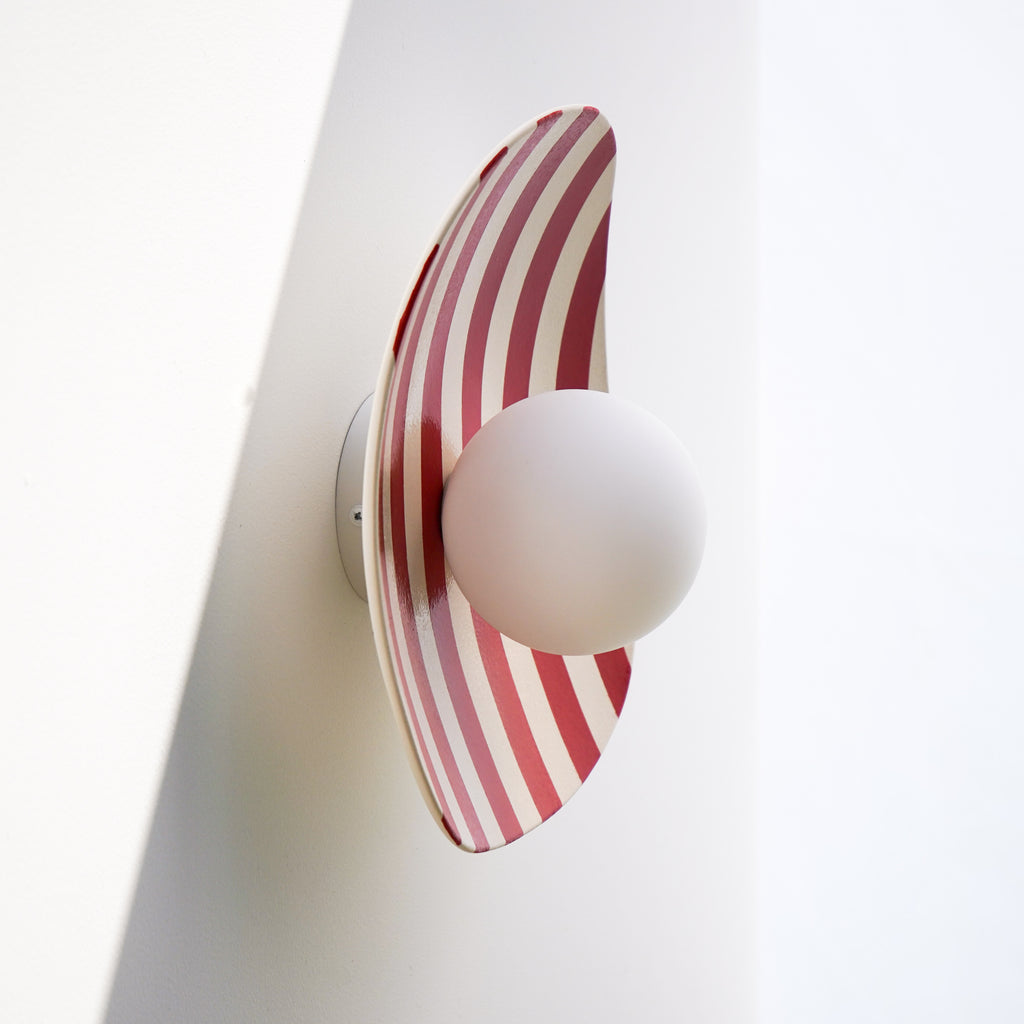 Red and White Striped Ceramic Wall Light / Sconce