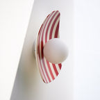 Red and White Striped Ceramic Wall Light / Sconce