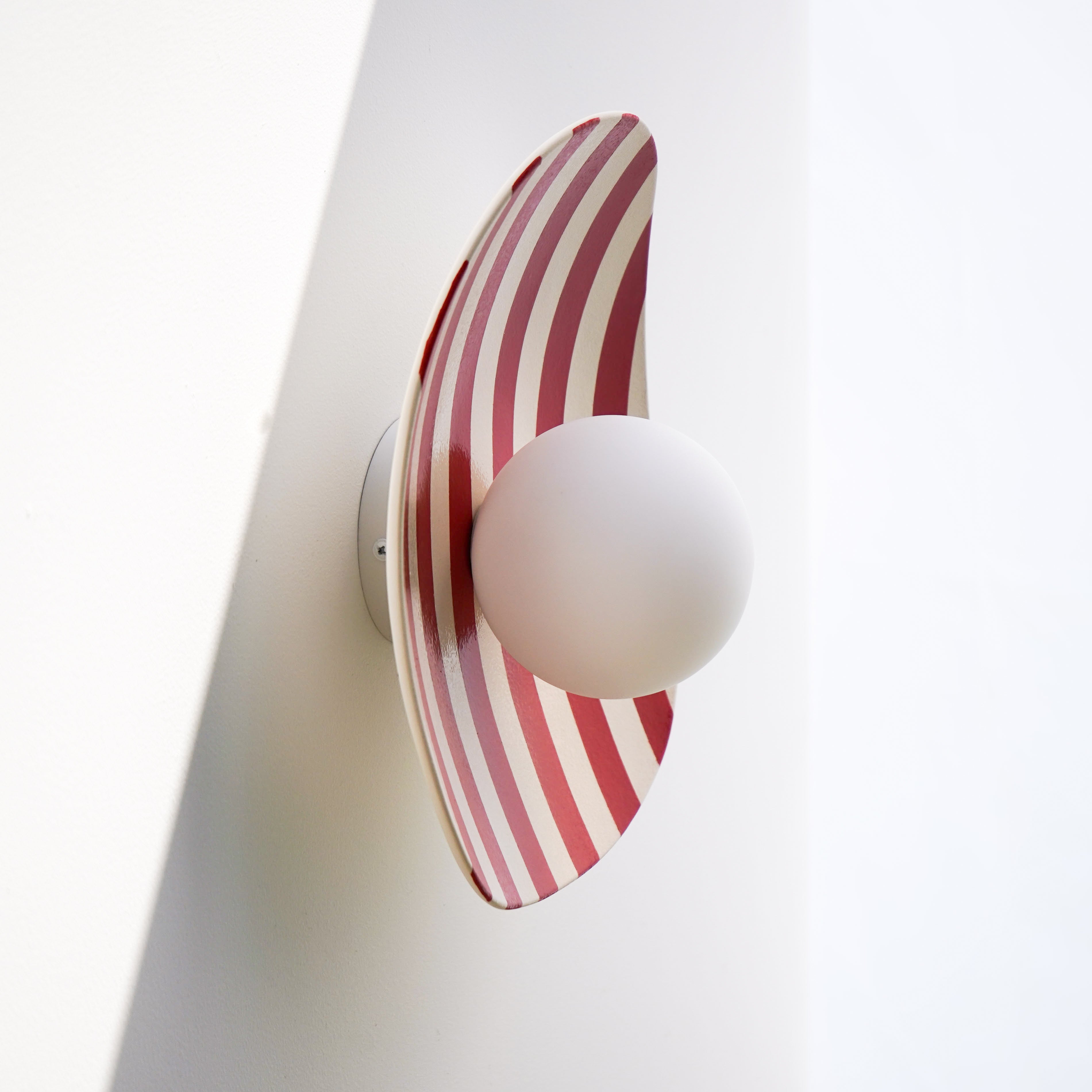 Red and White Striped Ceramic Wall Light / Sconce