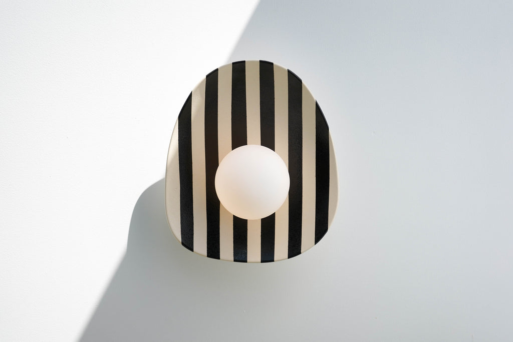 Black and White Striped Ceramic Wall Light / Sconce
