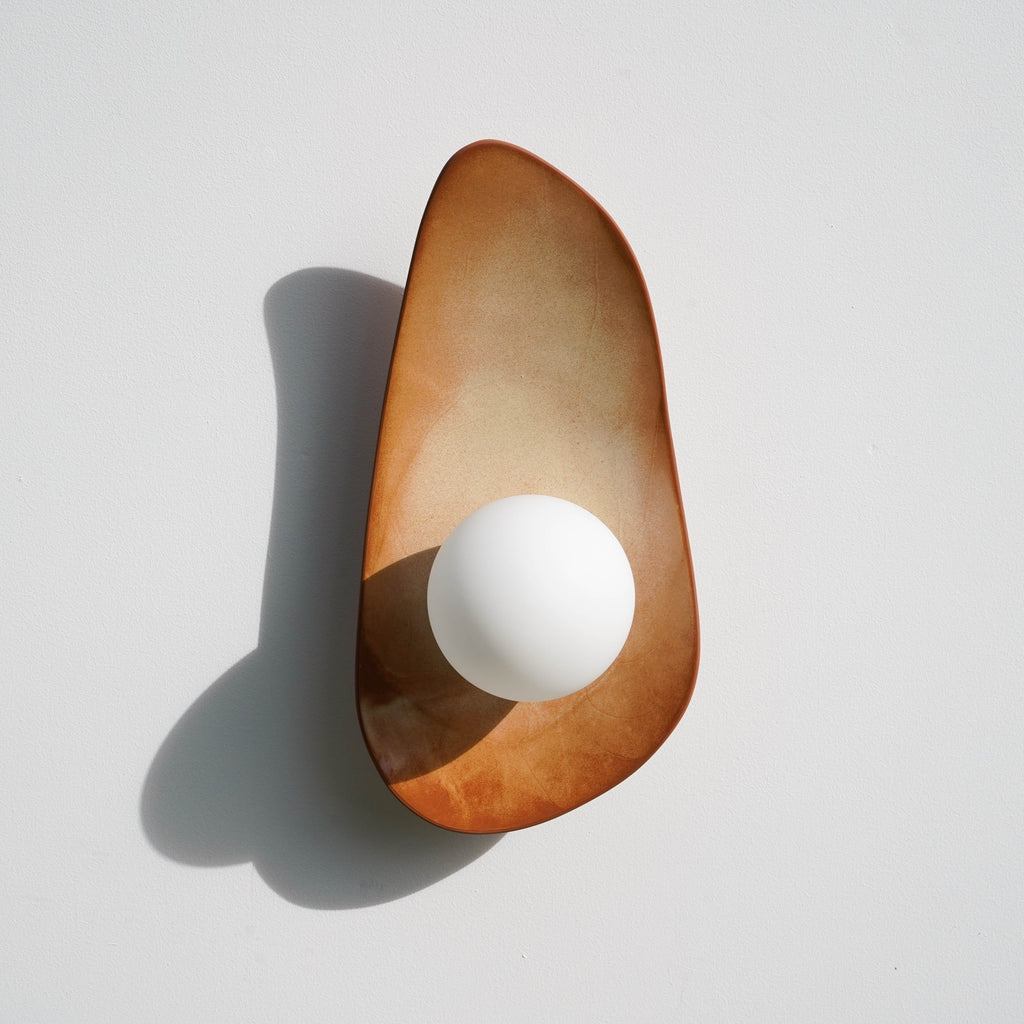 Warm Leather Brown Ceramic Wall Lamp / Sconce