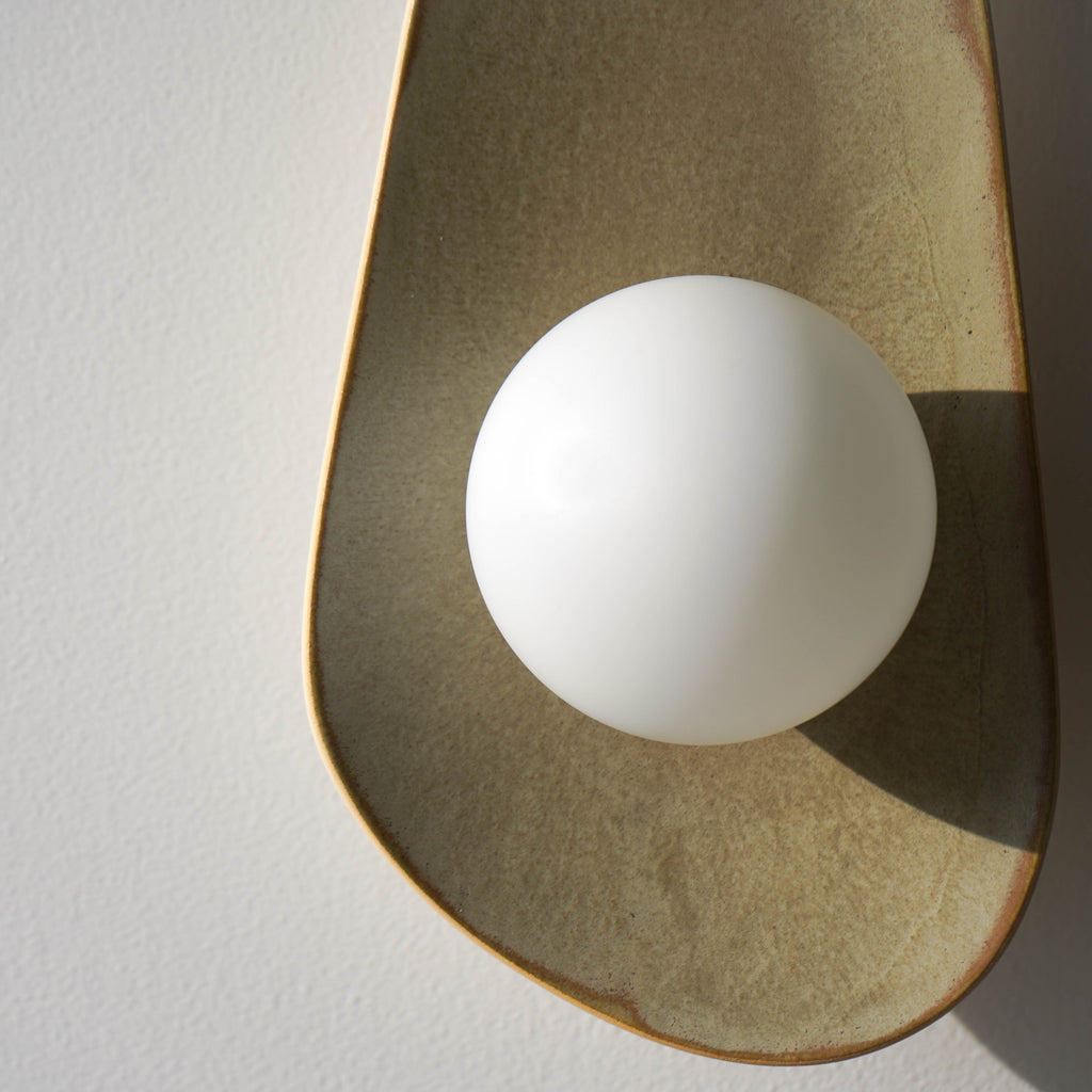 Handmade Chaki Green Ceramic Wall Lamp / Sconce