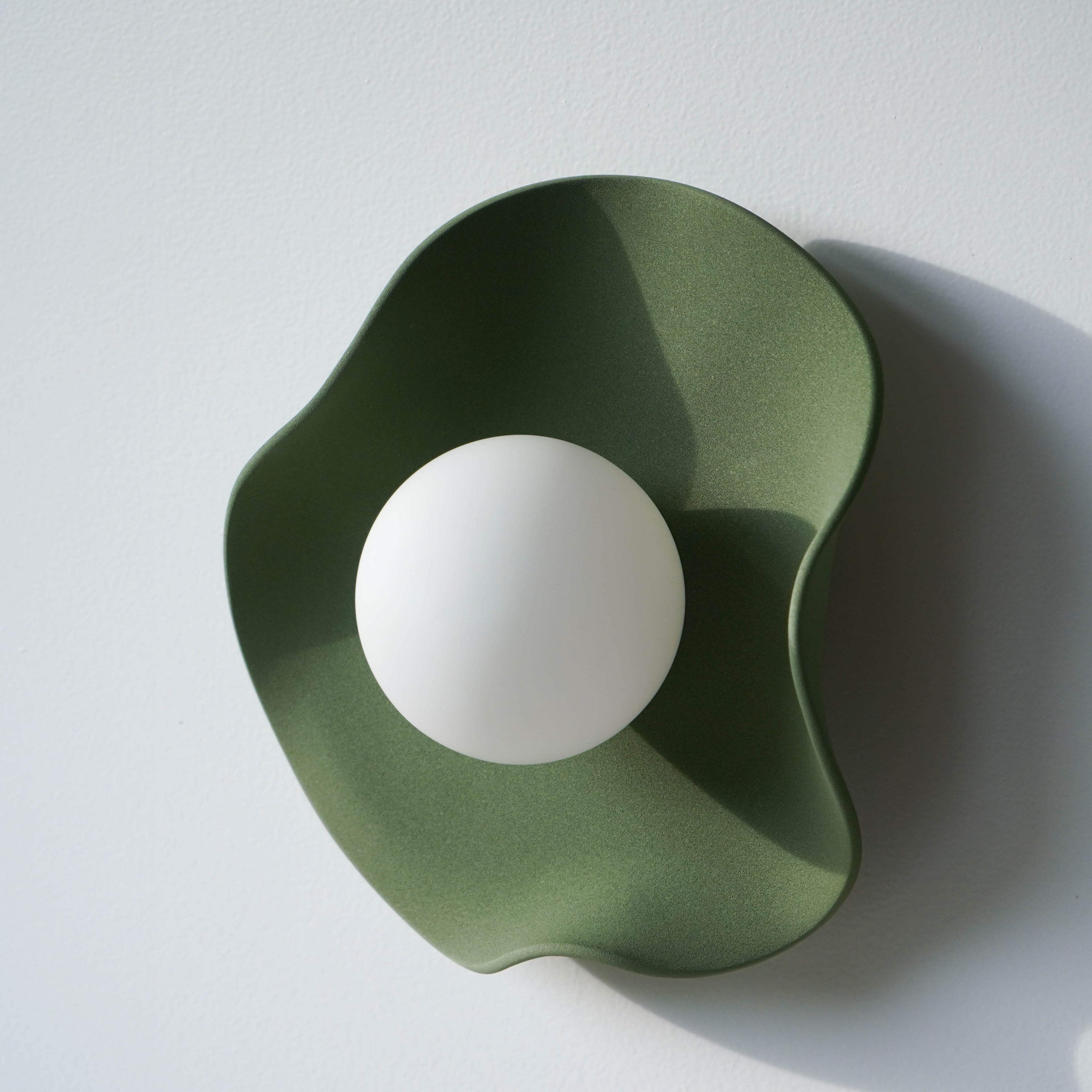 Handmade Matte Green Ceramic Wall Light / Sconce