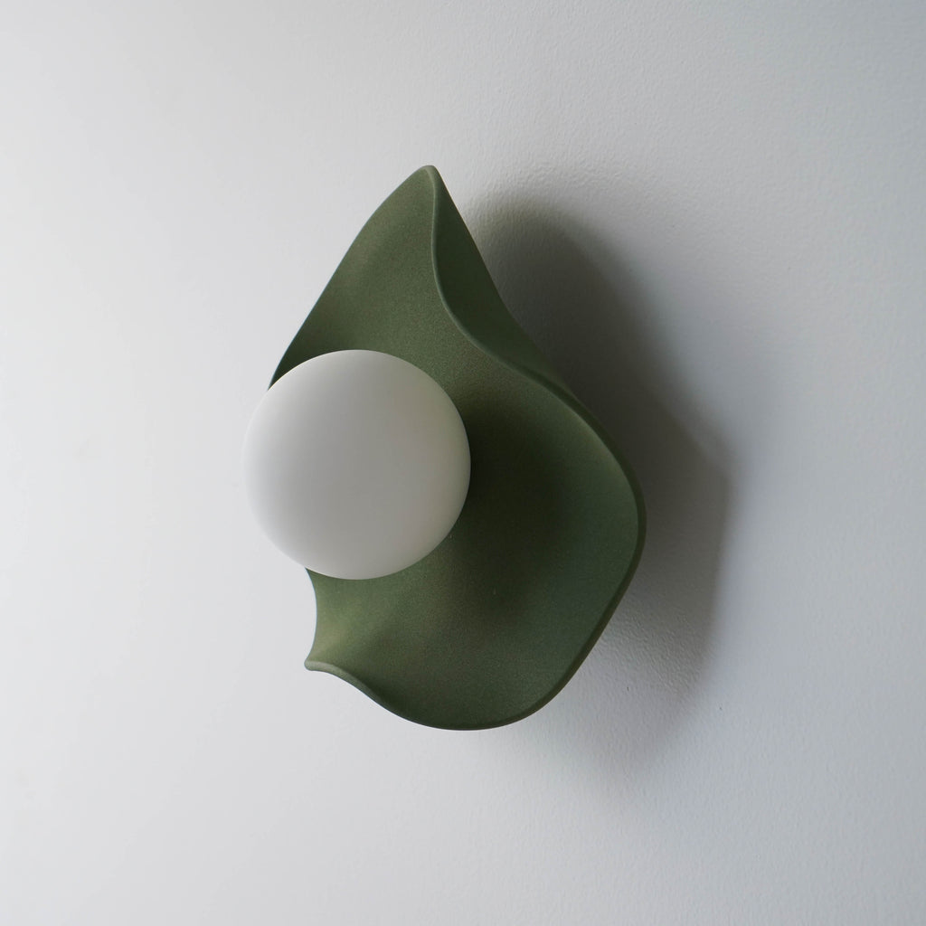 Handmade Matte Green Ceramic Wall Light / Sconce