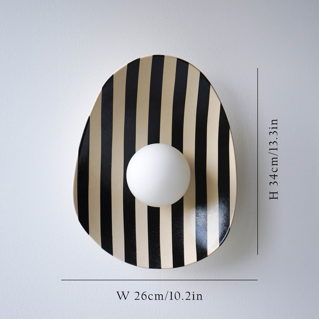 Black and White Striped Ceramic Wall Light / Sconce