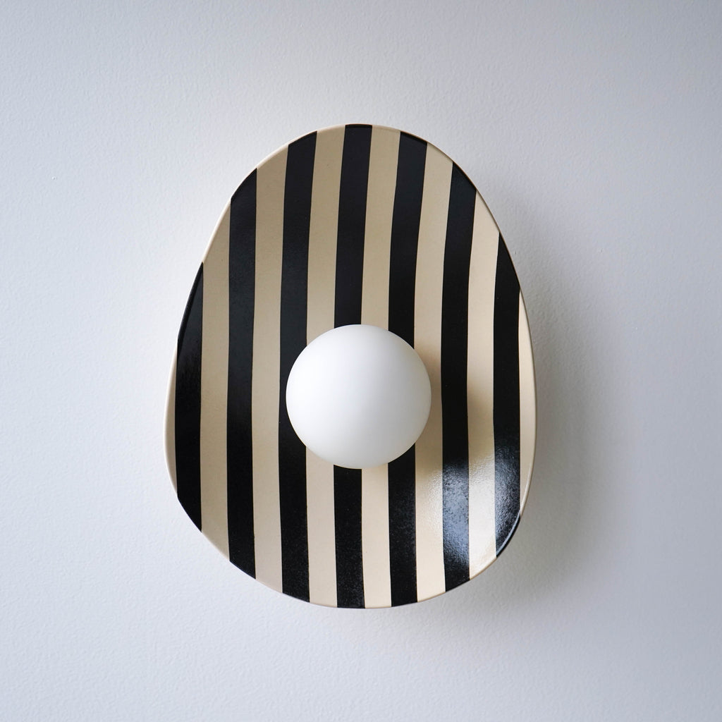 Black and White Striped Ceramic Wall Light / Sconce