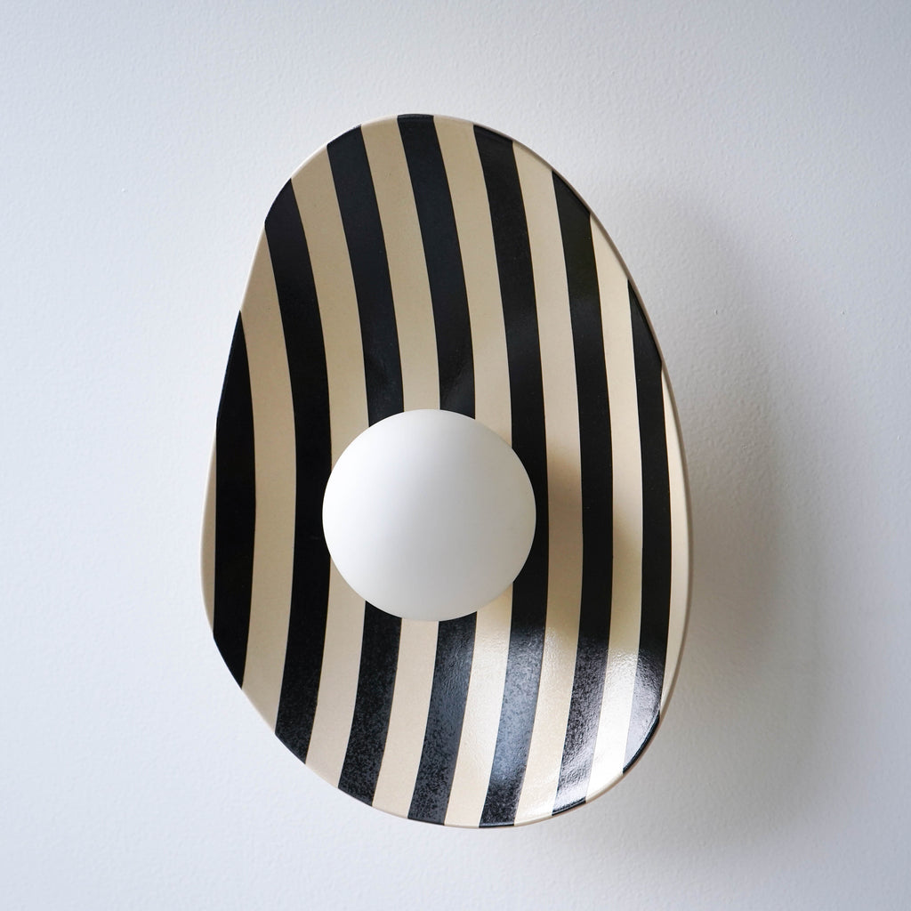 Black and White Striped Ceramic Wall Light / Sconce