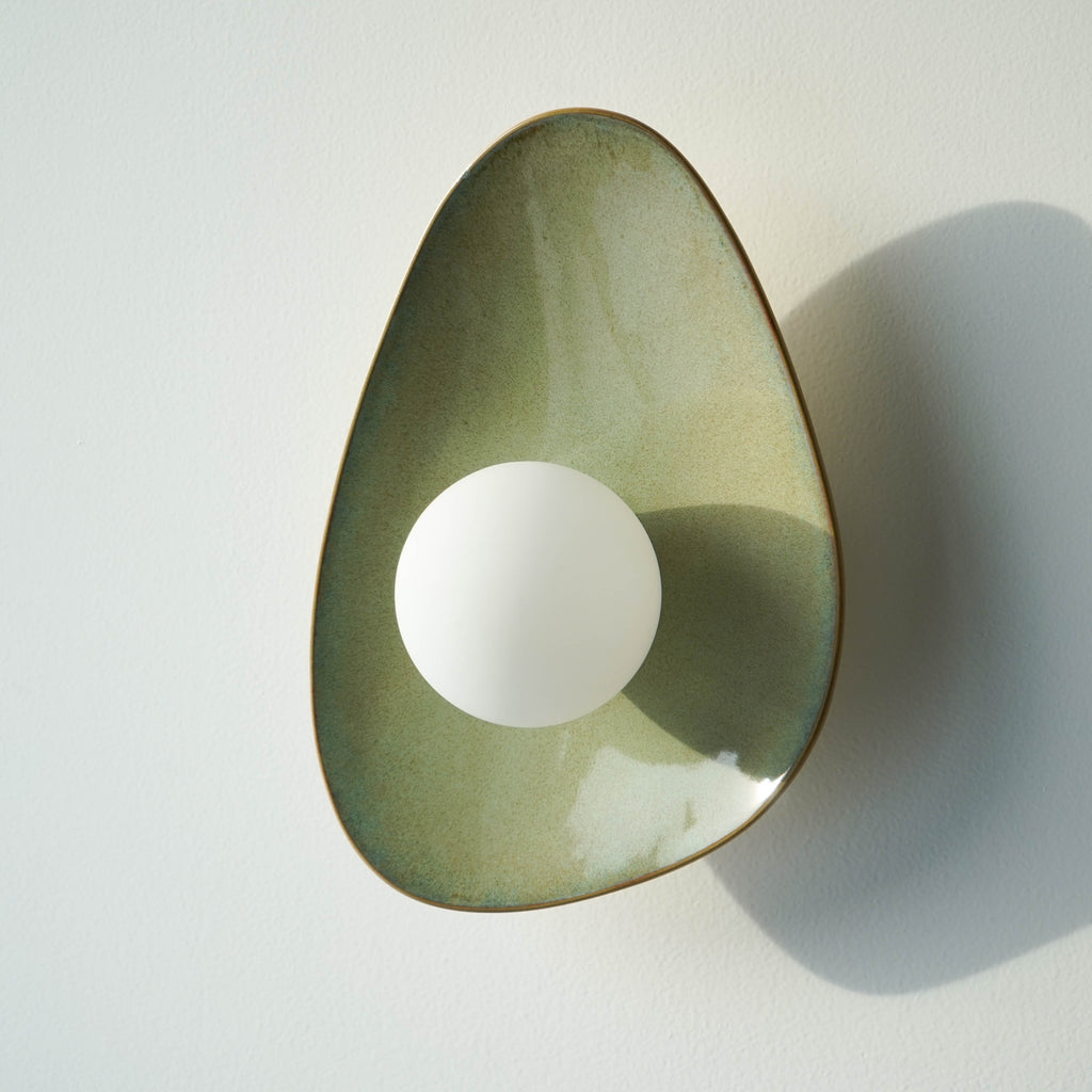 Handmade Green Ceramic Wall Light / Sconce