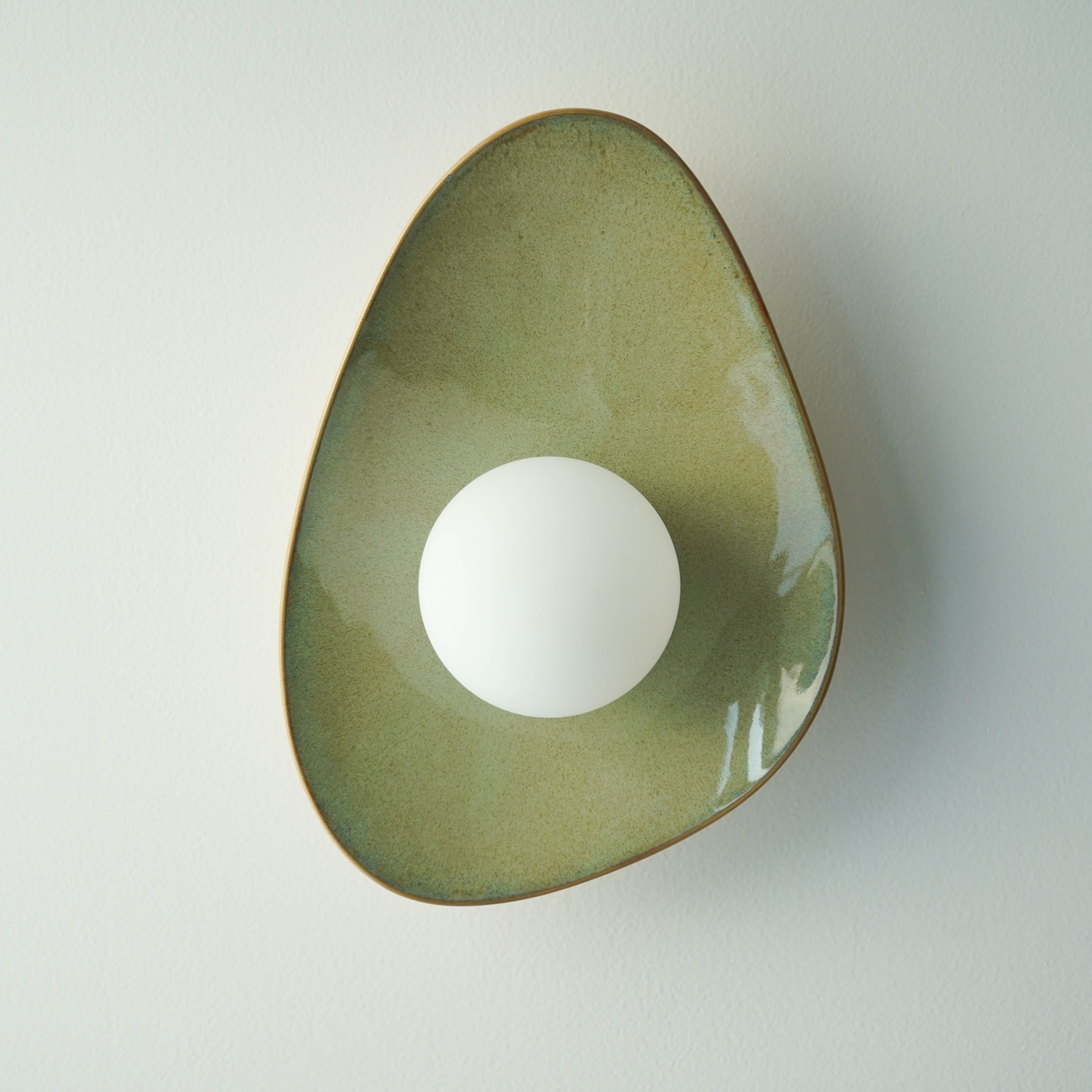 Handmade Green Ceramic Wall Light / Sconce