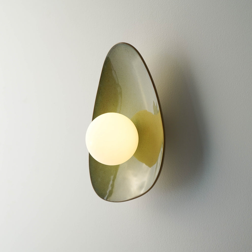 Handmade Green Ceramic Wall Light / Sconce