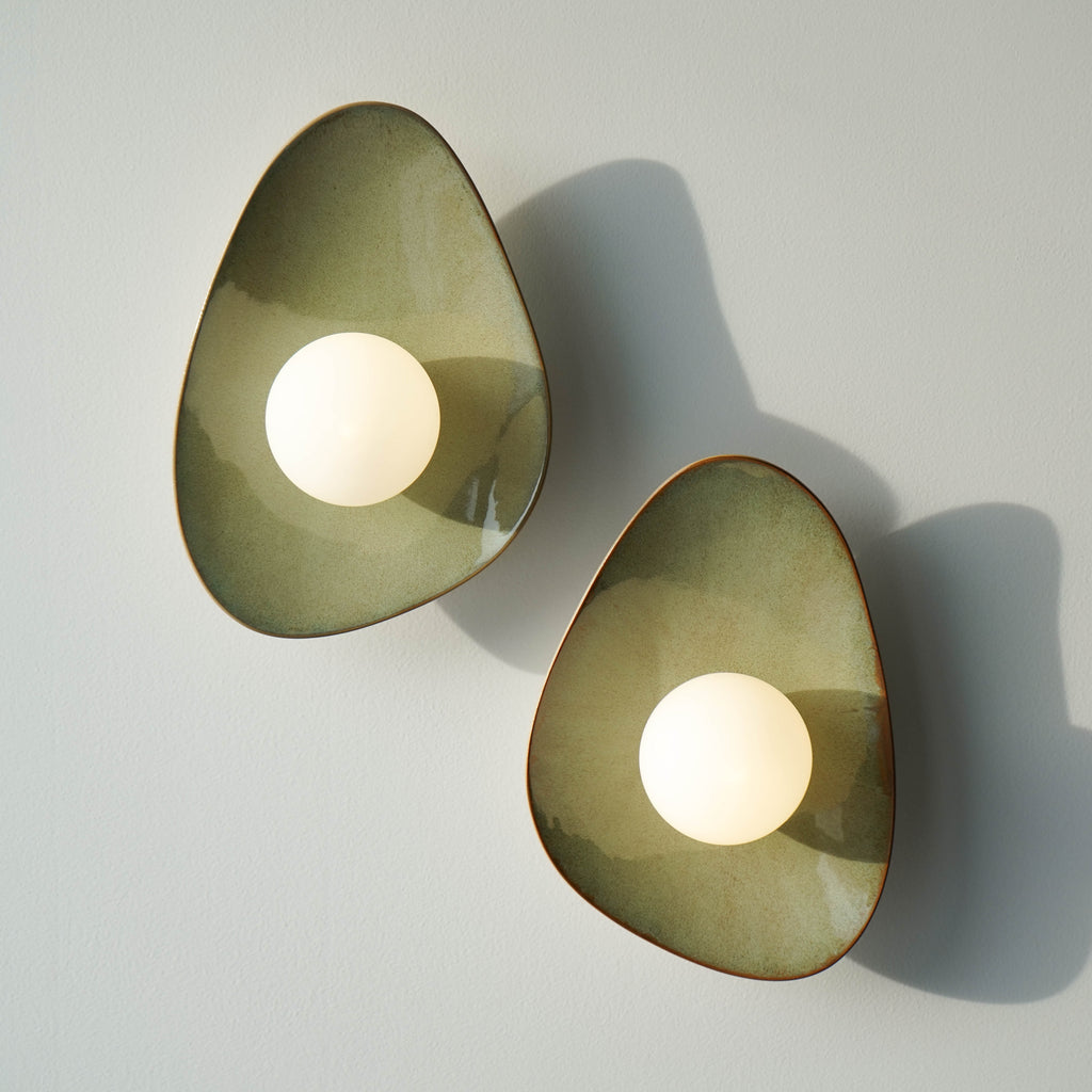 Handmade Green Ceramic Wall Light / Sconce