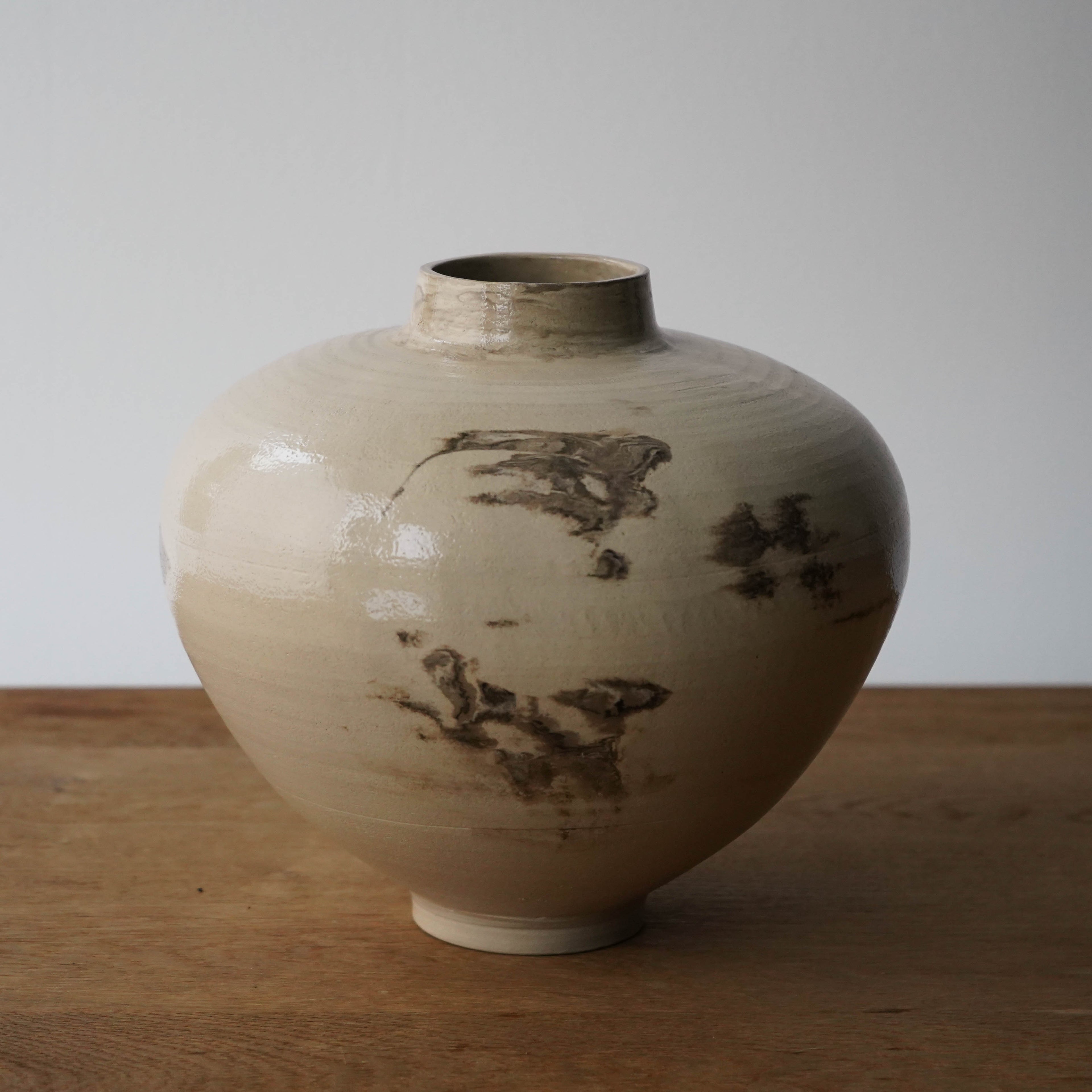 Wheel Thrown Stoneware Vase – Beige with Brown Incrustation